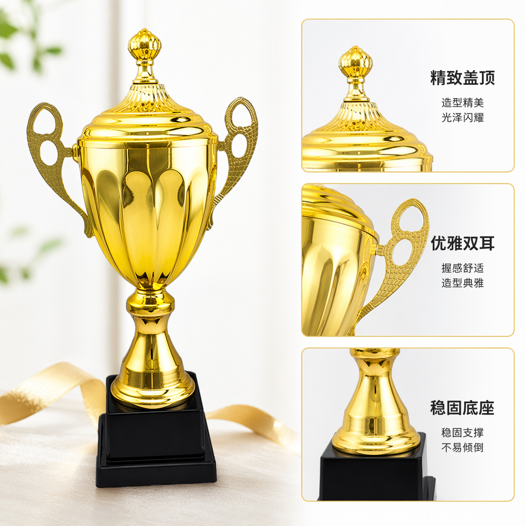 忠来英超纪念款金色水晶大奖杯配塑料底座