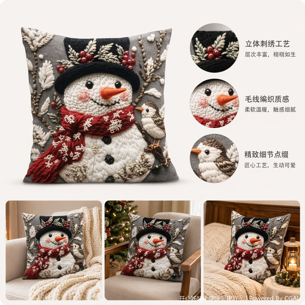 仿真人物雪人圣诞抱枕