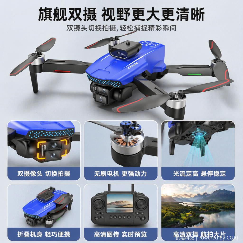 foozacLF672 screen-controlled brushless drone with three cameras, optical flow obstacle avoidance, high-definition aerial photography, remote control aircraft for foreign trade