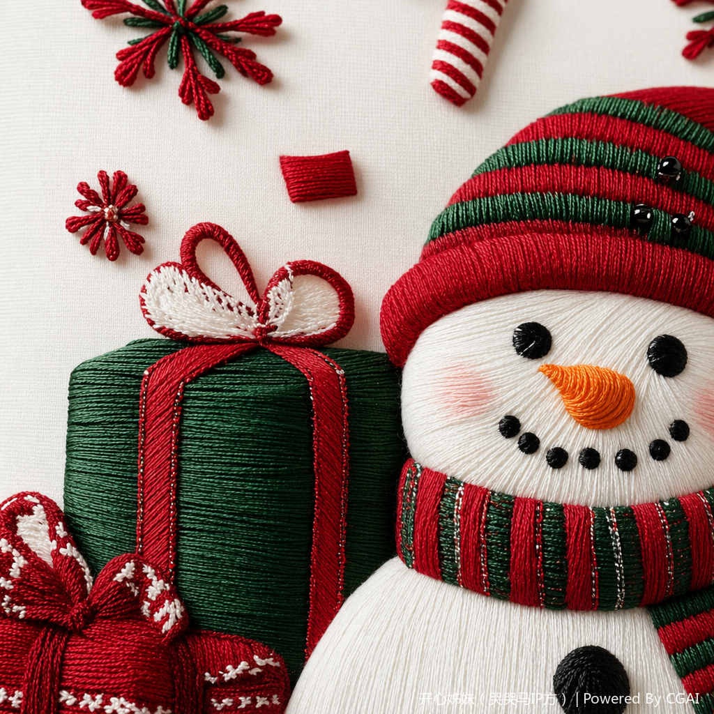A white three-dimensional embroidered snowman Christmas gift pillow with a custom-made Tibetan tufted cushion Application Scenario