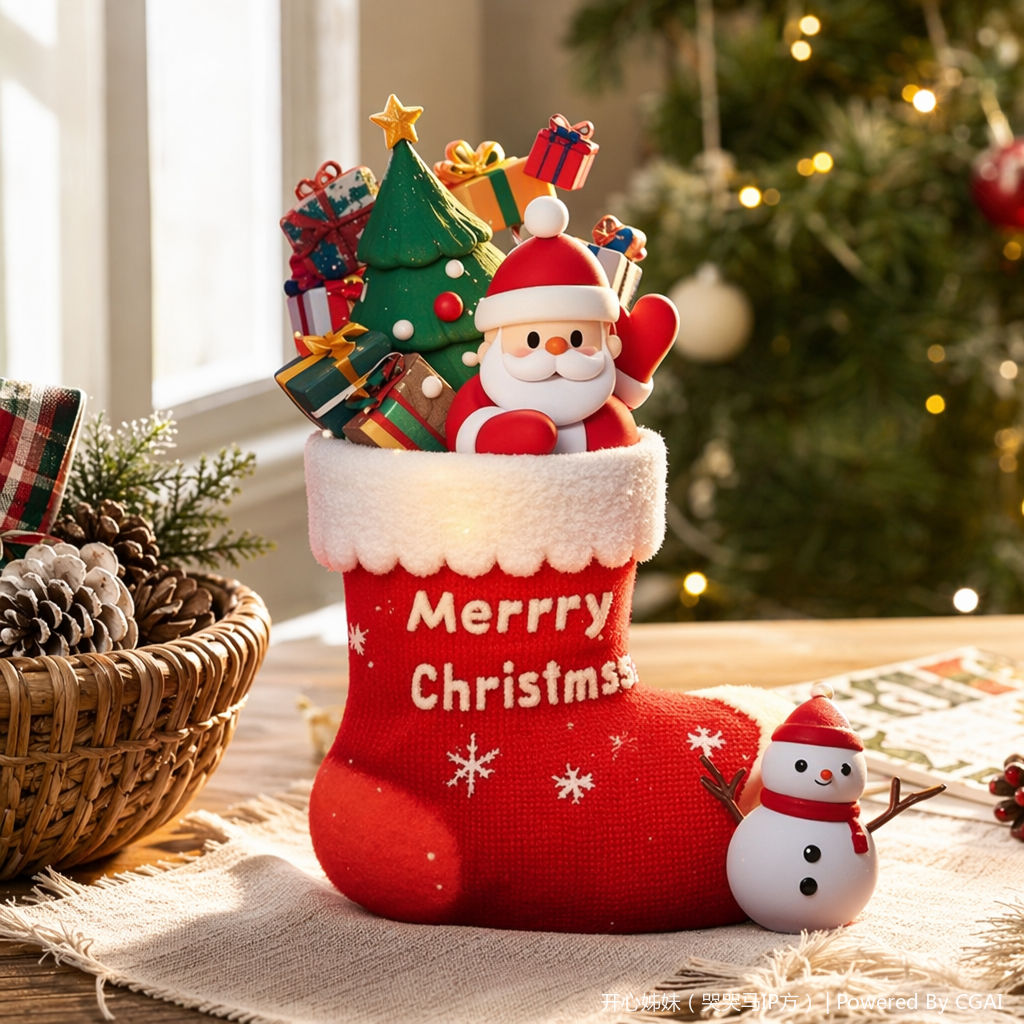 红色圣诞袜带 Merry Christmas 字样 袜口白绒毛配圣诞老人雪人玩偶 抱枕详情3