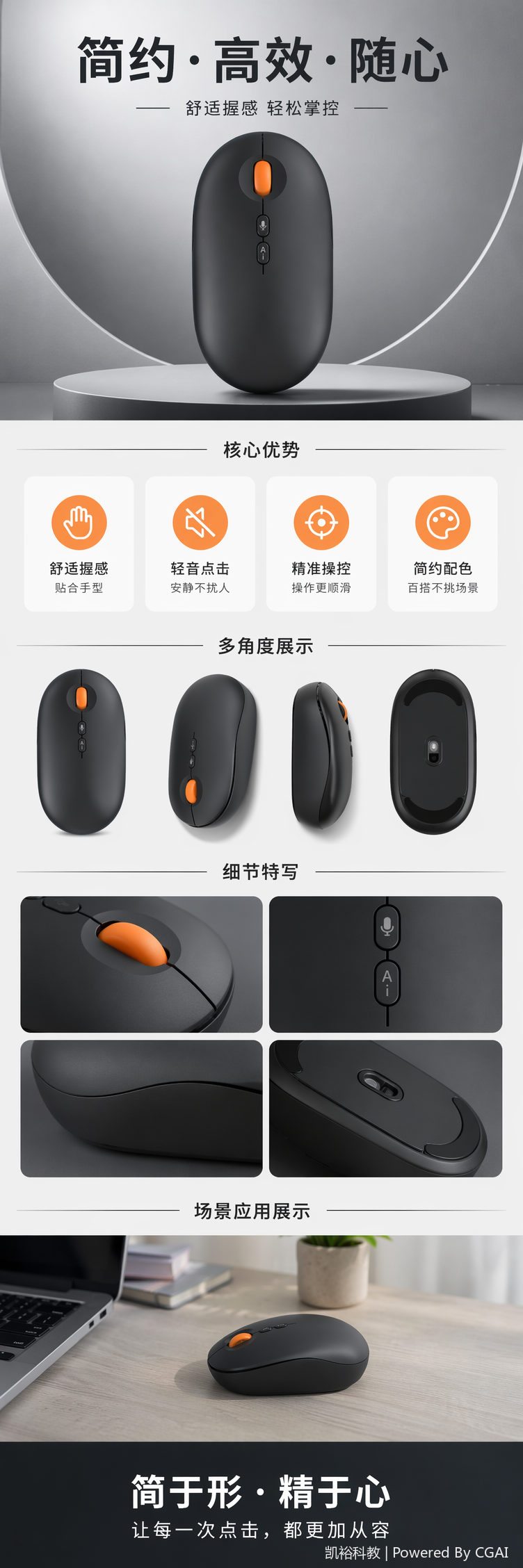 foozac工厂现货ai智能语音鼠标无线蓝牙双模声控说话打字翻译写作问答详情1