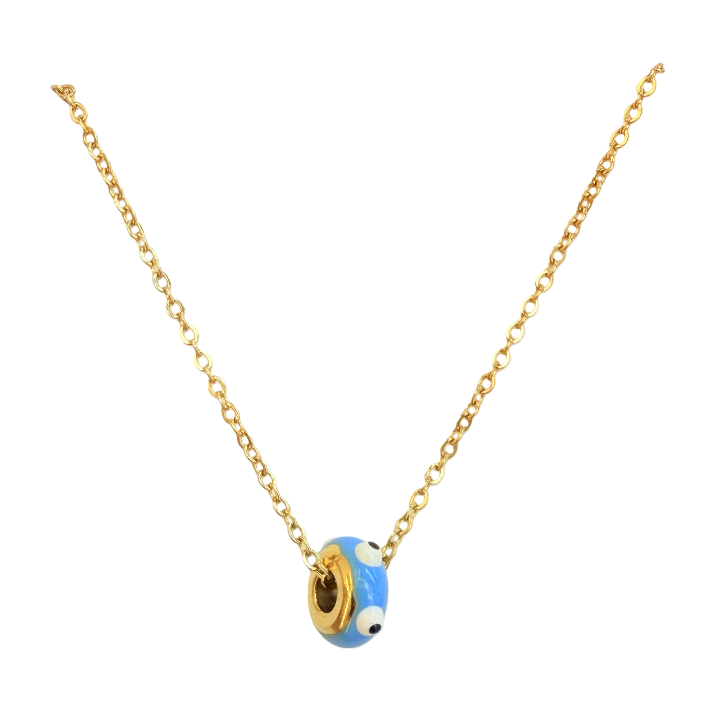 Blue background, big eyes, cartoon beads, stainless steel necklace, with a playful and quirky style for girls. It's a unique and eye-catching collarbone necklace that won't fade easily when worn daily Item Picture