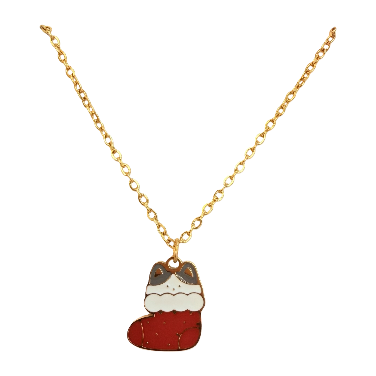Christmas stockings, cat oil-dripping stainless steel pendant, soft and cute holiday accessories, versatile gifts for Christmas dates, not easy to fade, collarbone necklace Item Picture