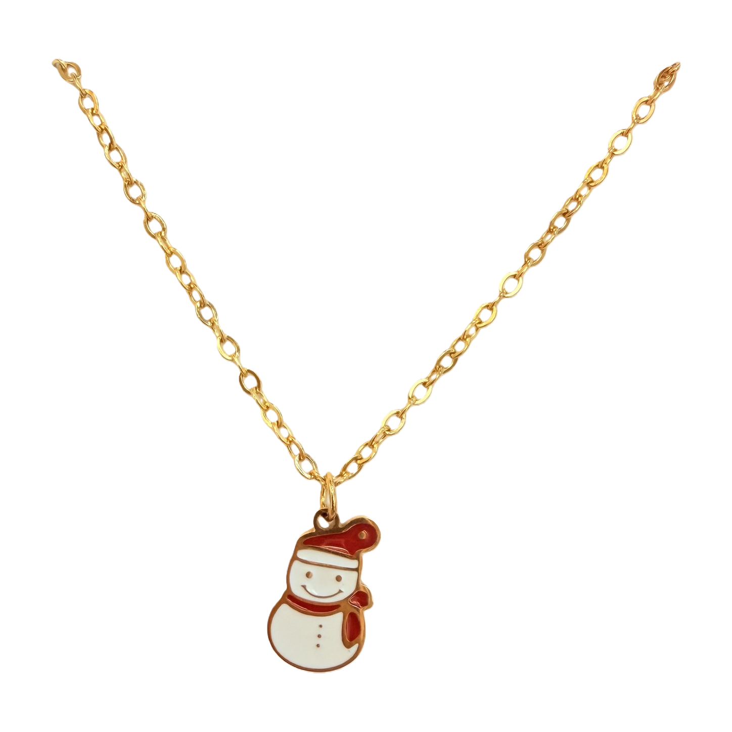 Smiling Snowman Christmas-themed oil-dripping stainless steel necklace, winter festival accessory, Christmas Eve gift, soft and cute, durable and anti-fading collarbone necklace Item Picture