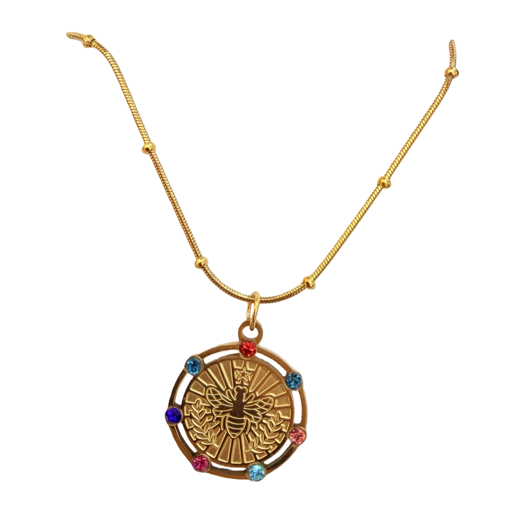 Retro embossed bee-colored diamond patterned stainless steel necklace, a light luxury mid-style accessory, a high-end aged retro collarbone necklace Item Picture