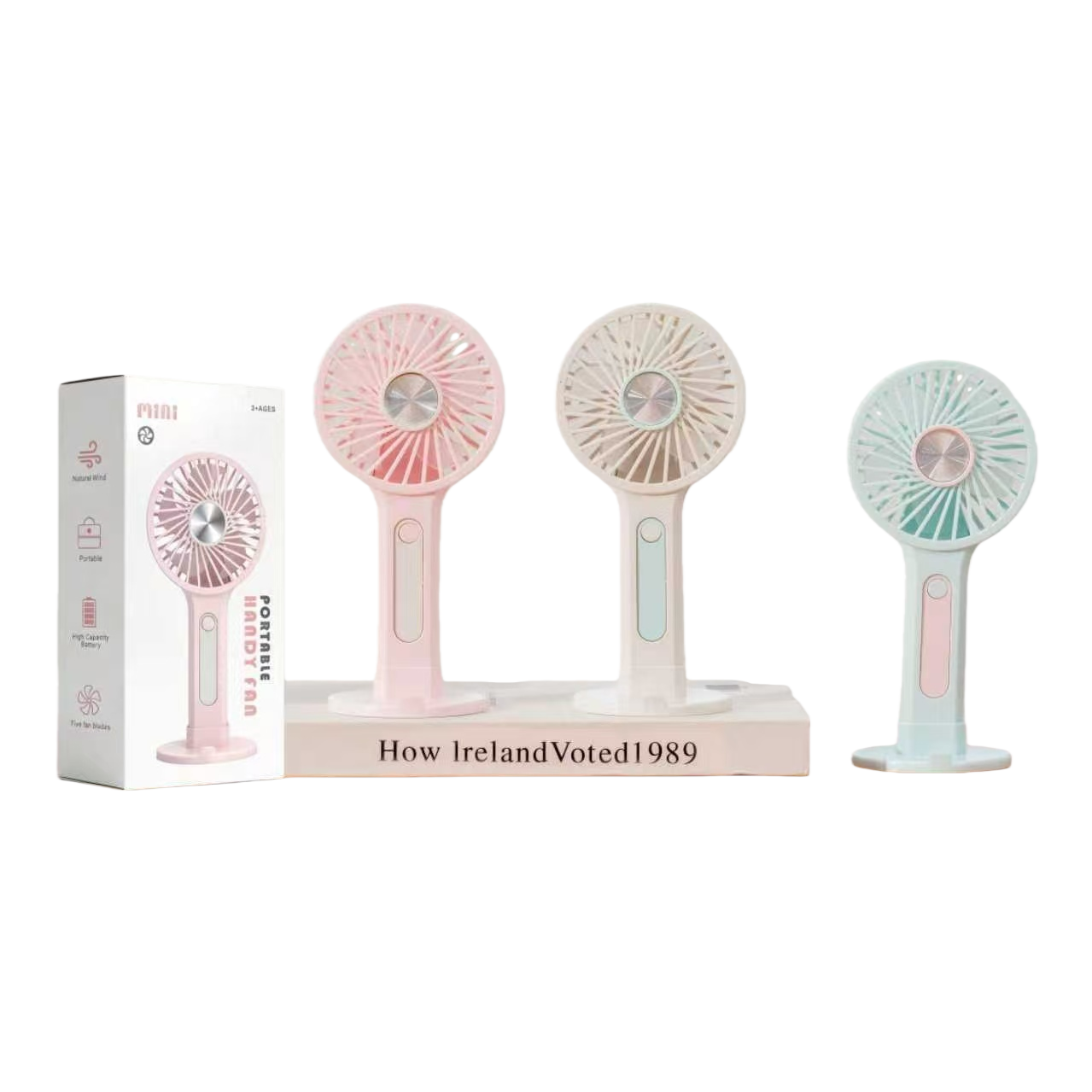 Pink portable mini electric fan, handheld small fan, outdoor portable model Item Picture