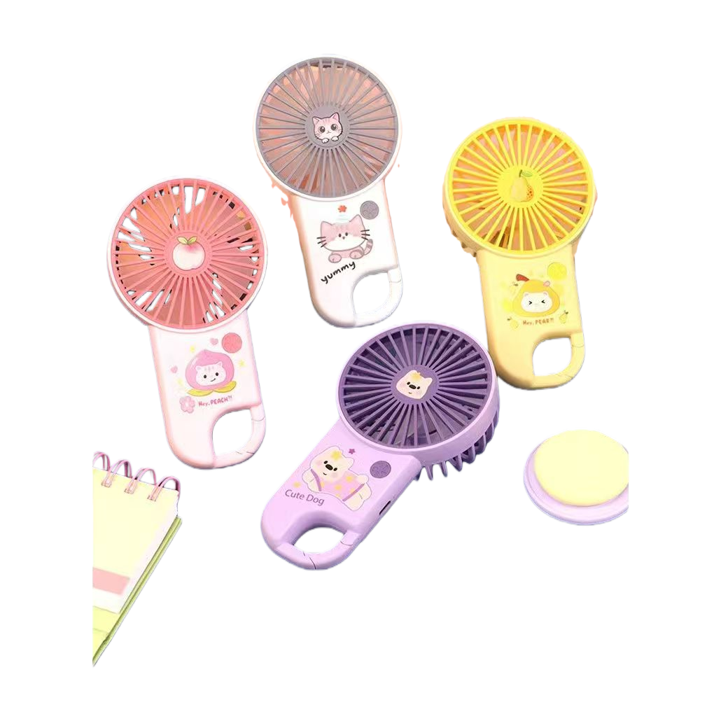 Colorful cartoon mini handheld charging fan with cat peach and dog pear patterns, long-lasting small fan Item Picture