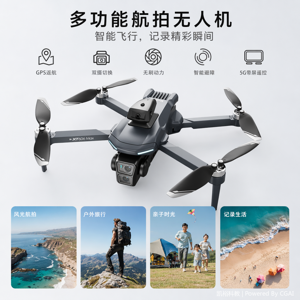foozac跨境XT606无人机遥控带屏无刷马达高清航拍GPS智能定位遥控飞行器