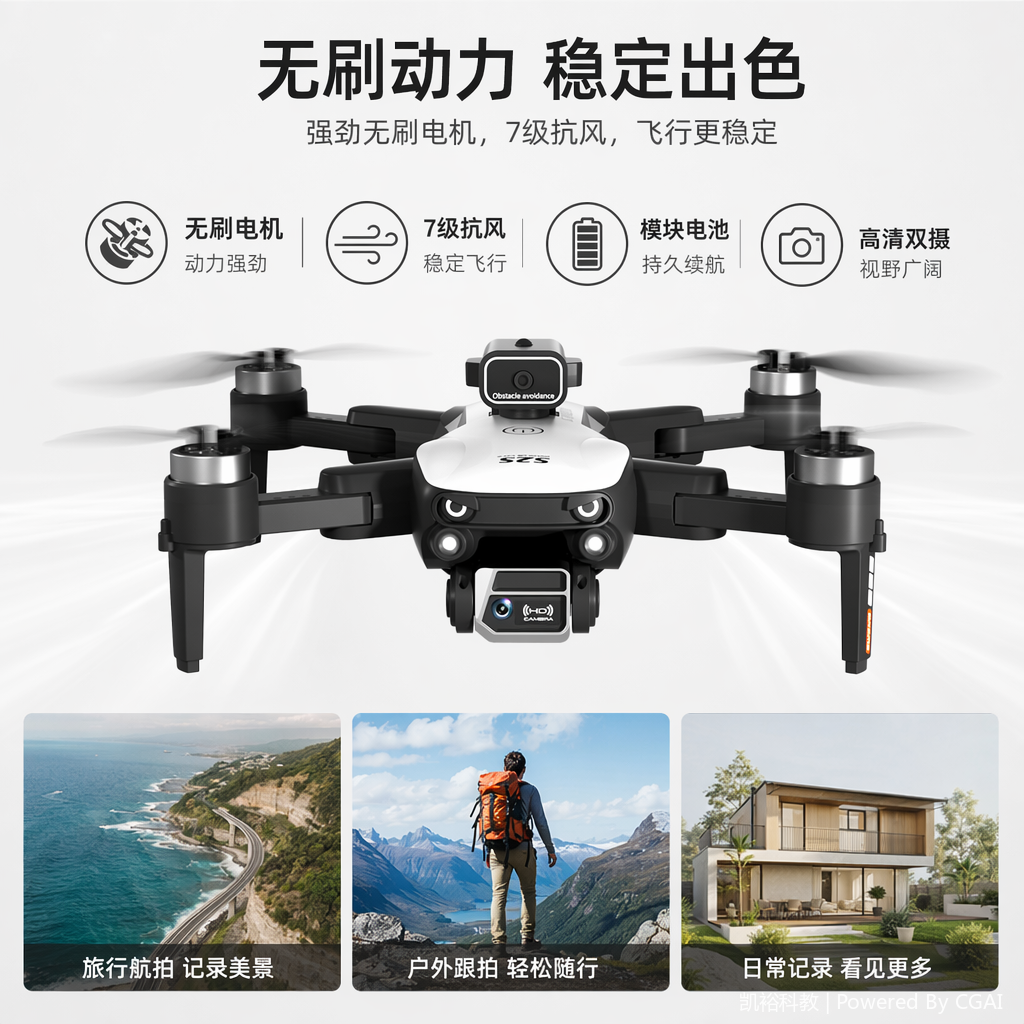 foozac brushless drone S2S features ultra-long endurance, remote control, four-axis flight, aerial photography, and dual-lens optical flow positioning