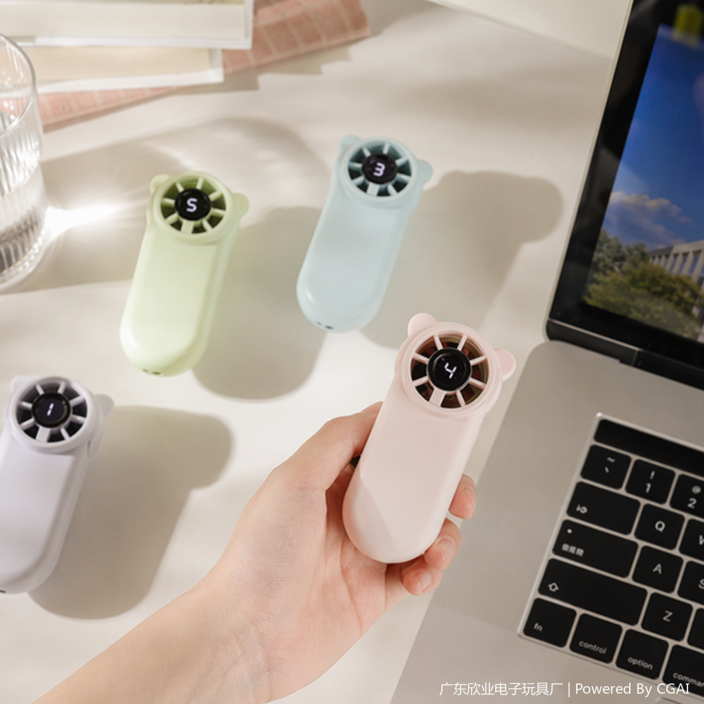 Cute cartoon digital display color handheld mini fan details Picture