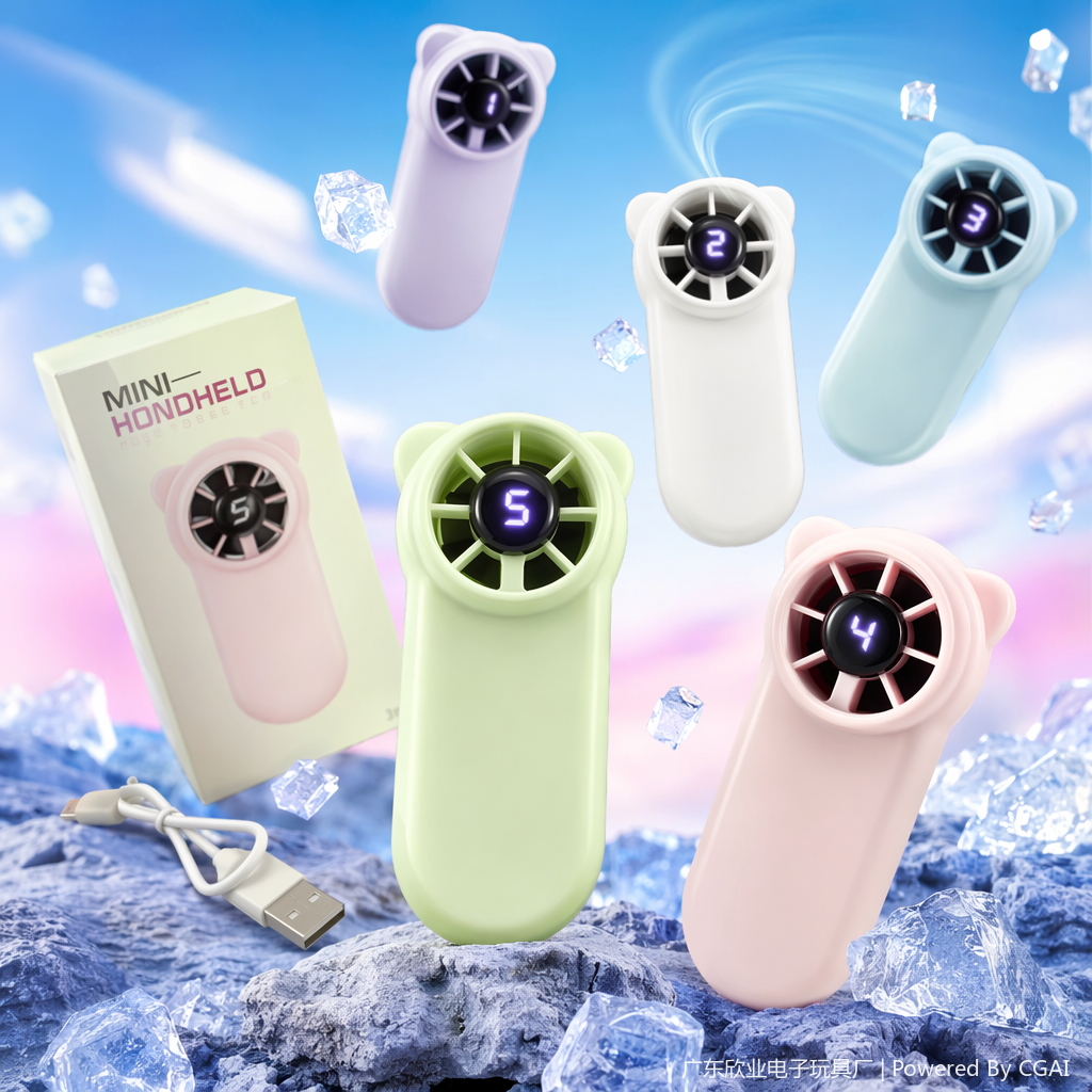 Cute cartoon digital display color handheld mini fan Specification image
