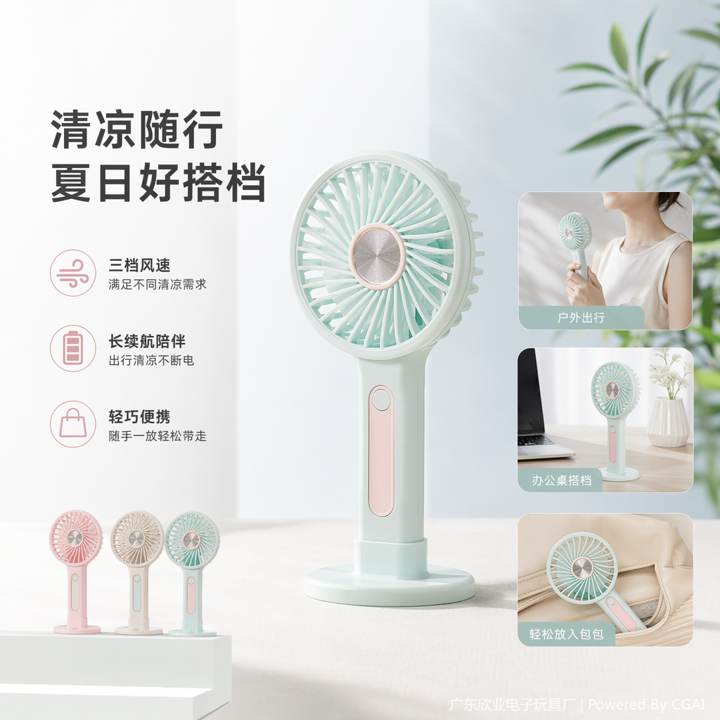 Pink portable mini electric fan, handheld small fan, outdoor portable model