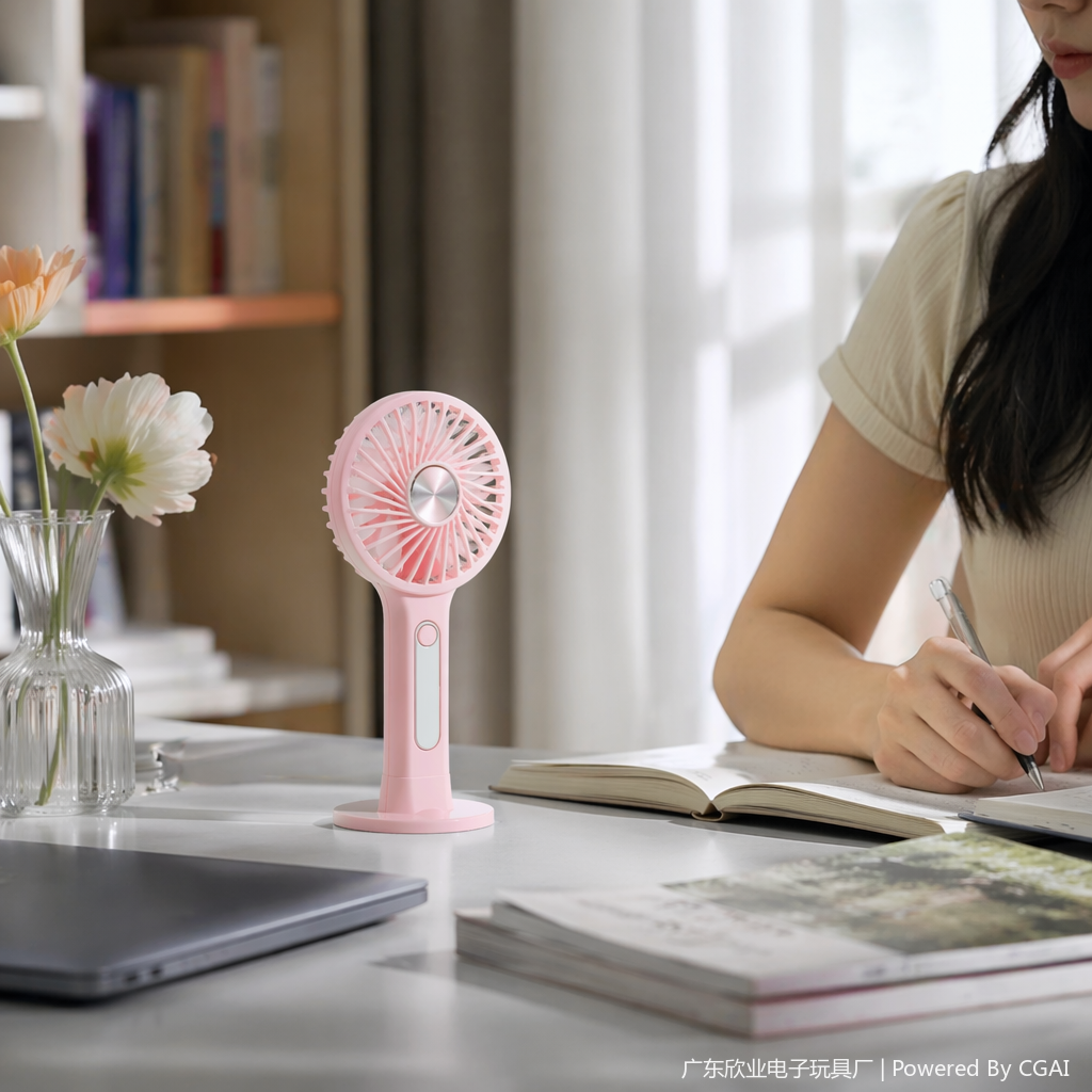 Pink portable mini electric fan, handheld small fan, outdoor portable model details Picture