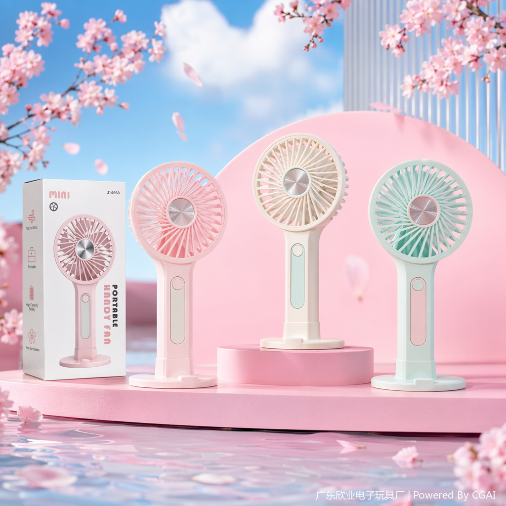 Pink portable mini electric fan, handheld small fan, outdoor portable model Specification image