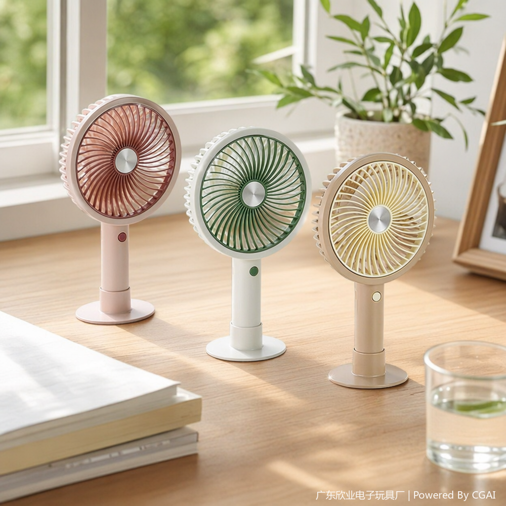 Simple desktop handheld small fan, three-color outdoor small fan details Picture
