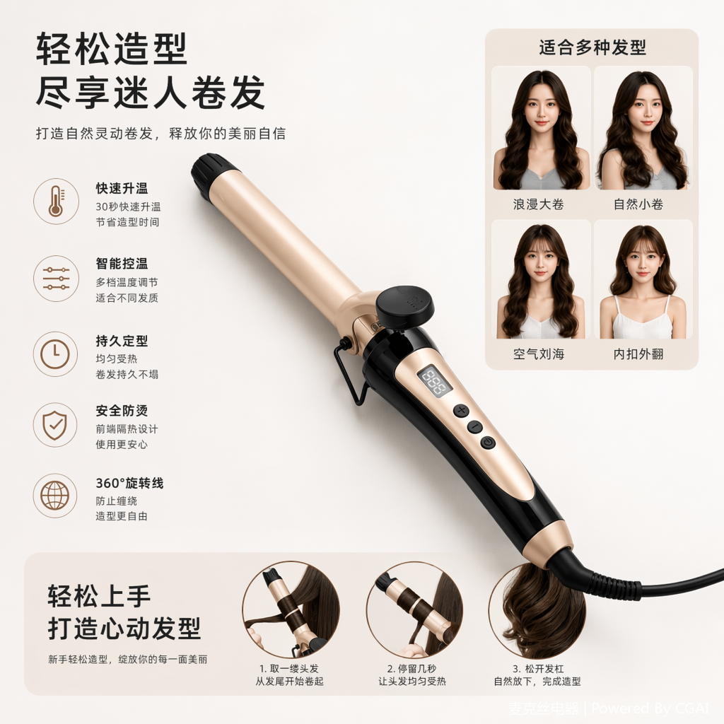 ENERGY MAX VGR金色与黑色相间卷直发器卷发棒直板夹110v