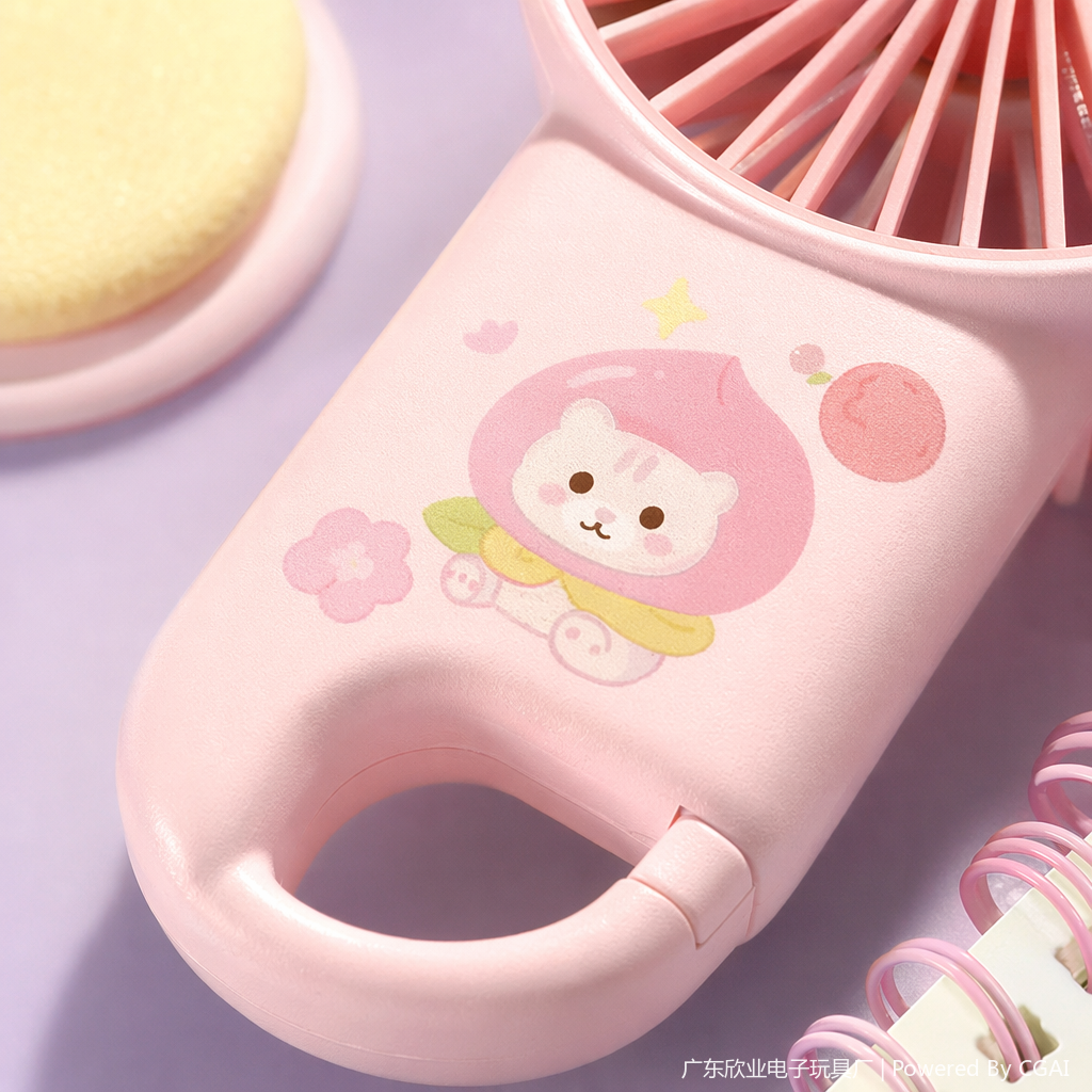 Colorful cartoon mini handheld charging fan with cat peach and dog pear patterns, long-lasting small fan Application Scenario