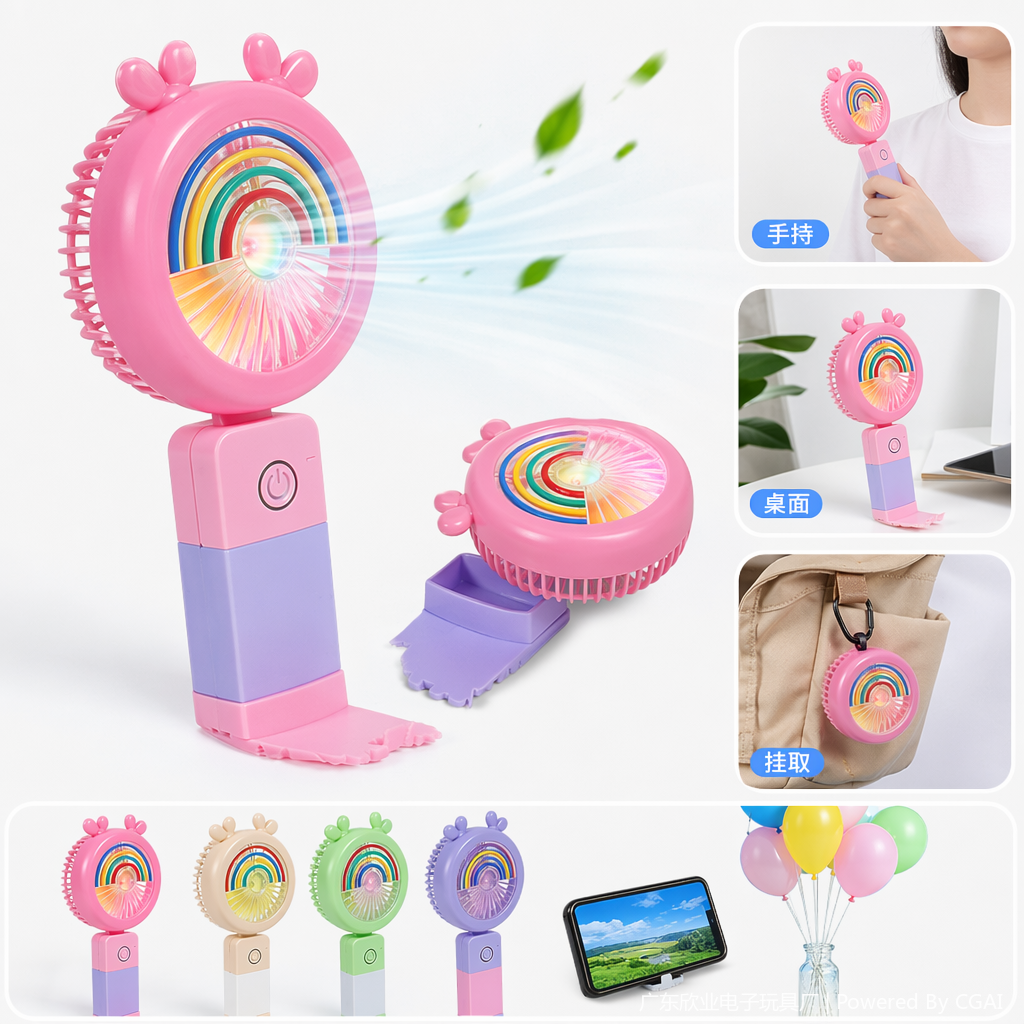 Cartoon mini handheld fan with light