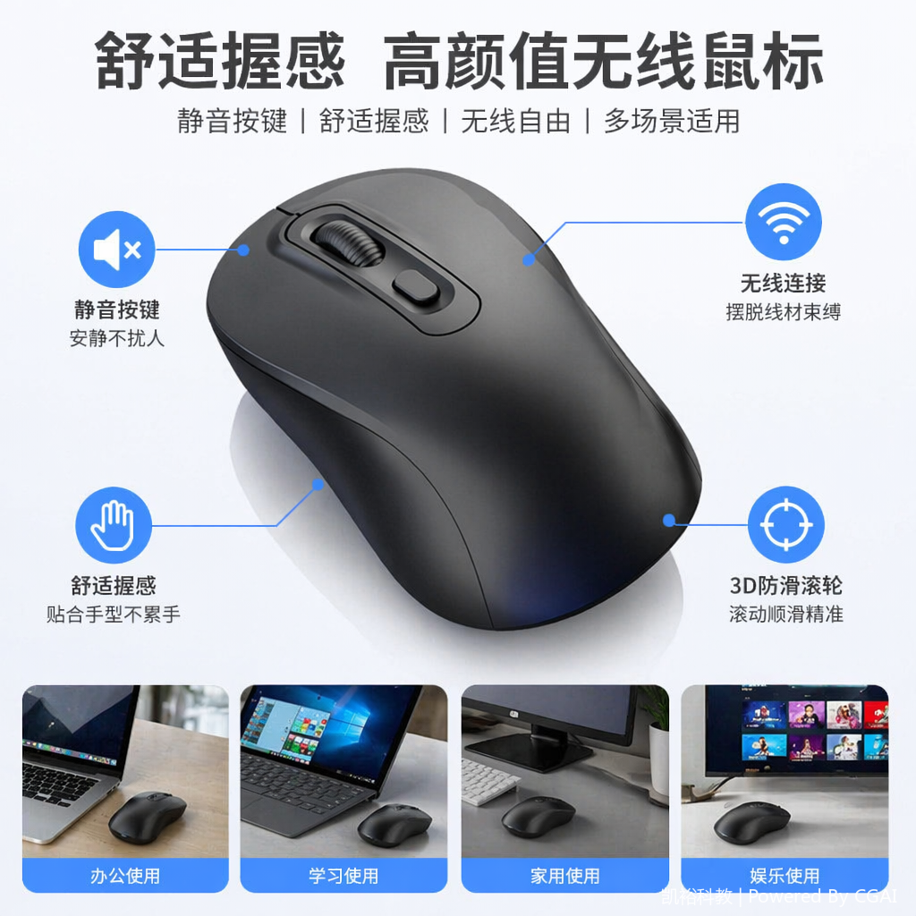 foozac factory's in-stock wireless charging four-button AI mouse, Bluetooth dual 2.4g mode silent mouse, suitable for desktop laptops Item Picture