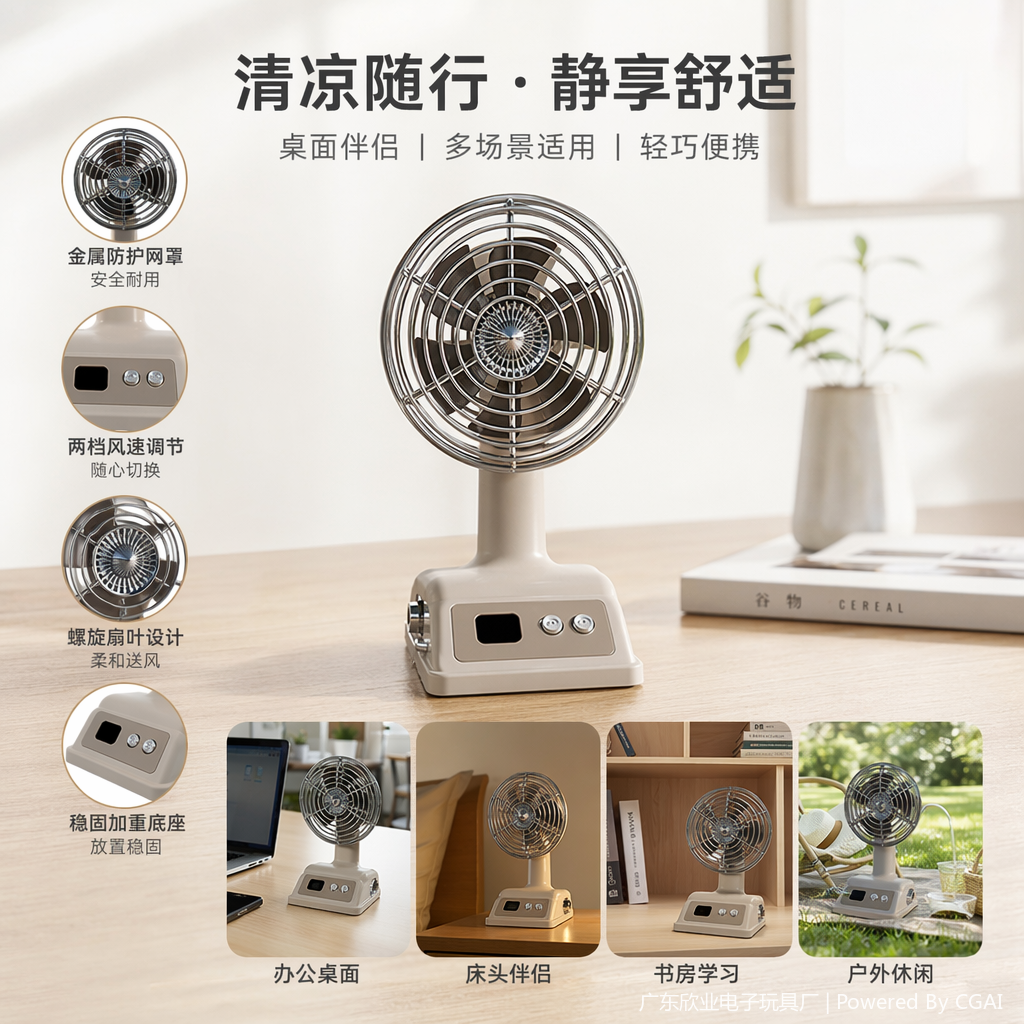 Retro mini desktop fan