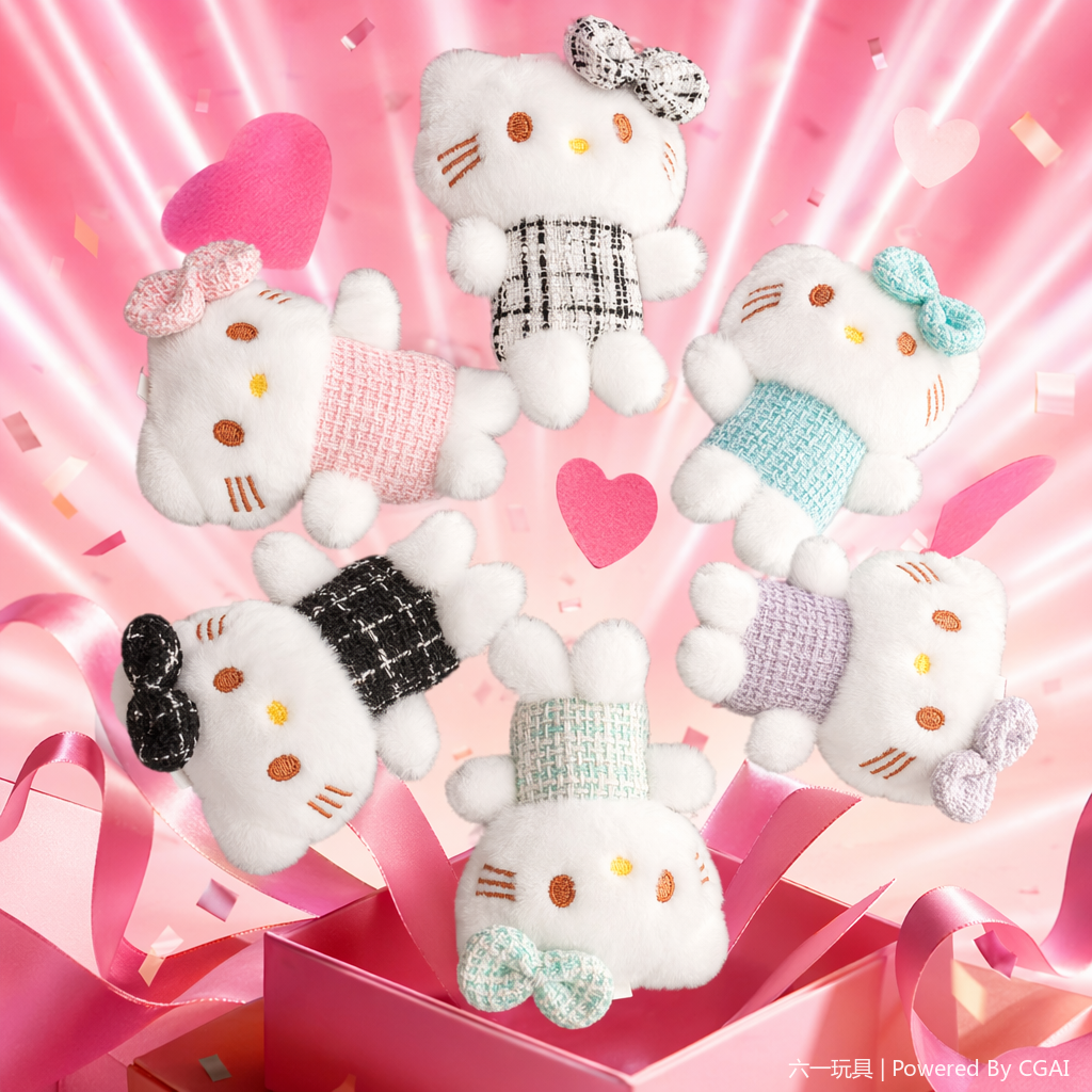 Little Chanel-style clothes, kt cat plush toys, schoolbags, keychains, pendants, decorations, cute cartoon and anime merchandise wholesale, white plush Hello Kitty group portrait dolls, plush dolls, stuffed toys Specification image