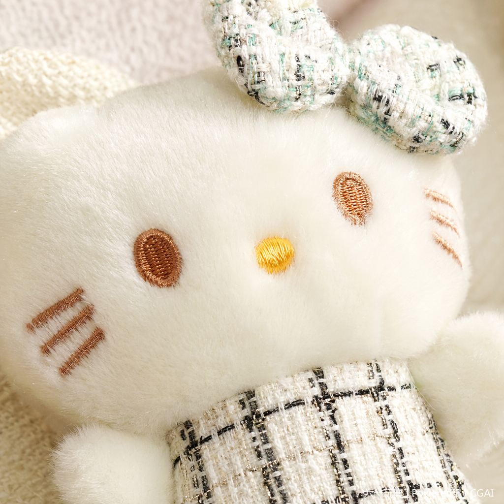 Little Chanel-style clothes, kt cat plush toys, schoolbags, keychains, pendants, decorations, cute cartoon and anime merchandise wholesale, white plush Hello Kitty group portrait dolls, plush dolls, stuffed toys Application Scenario