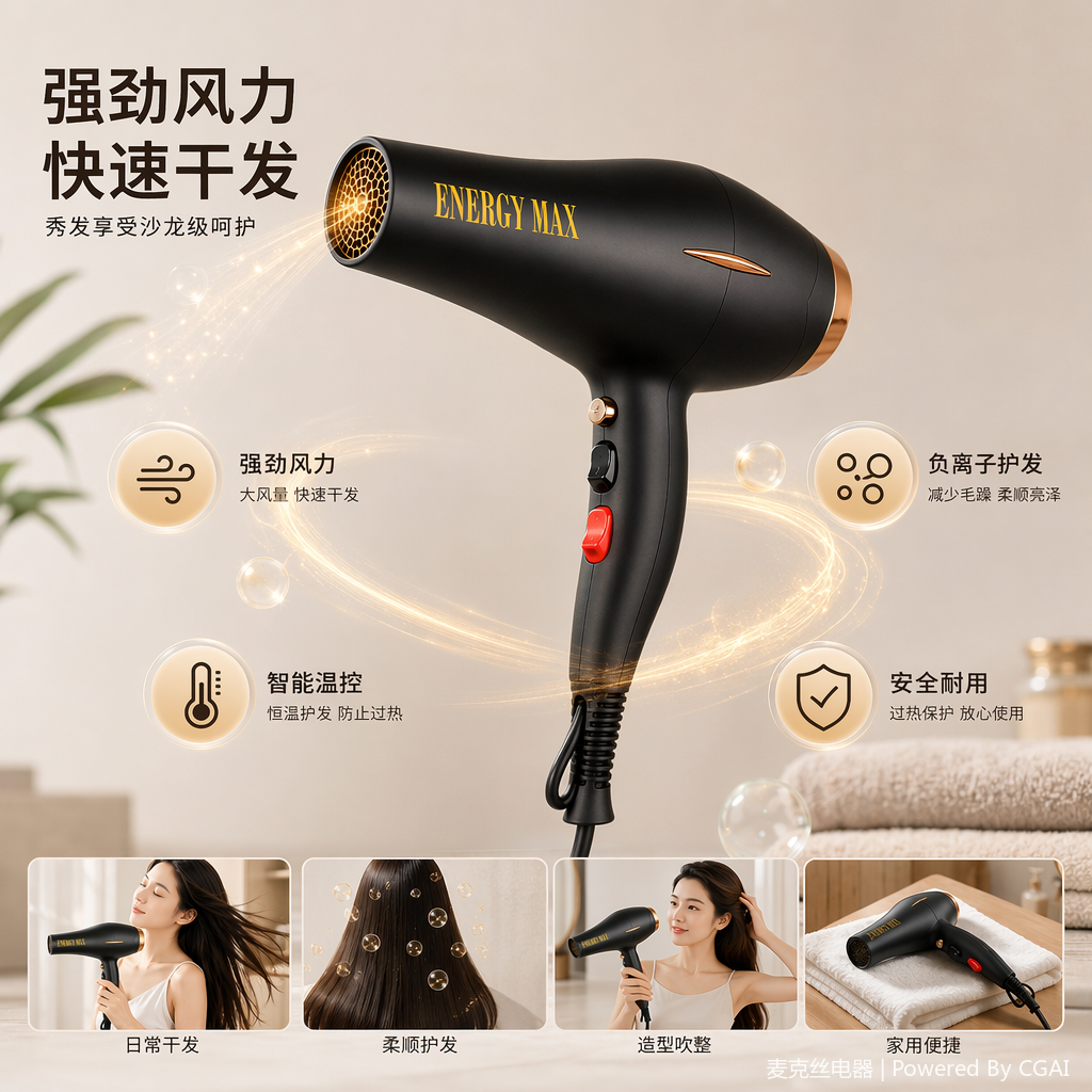 ENERGY MAX factory direct supply household hair dryers for dormitories, hot and cold air hair dryers, hair salon hair dryers