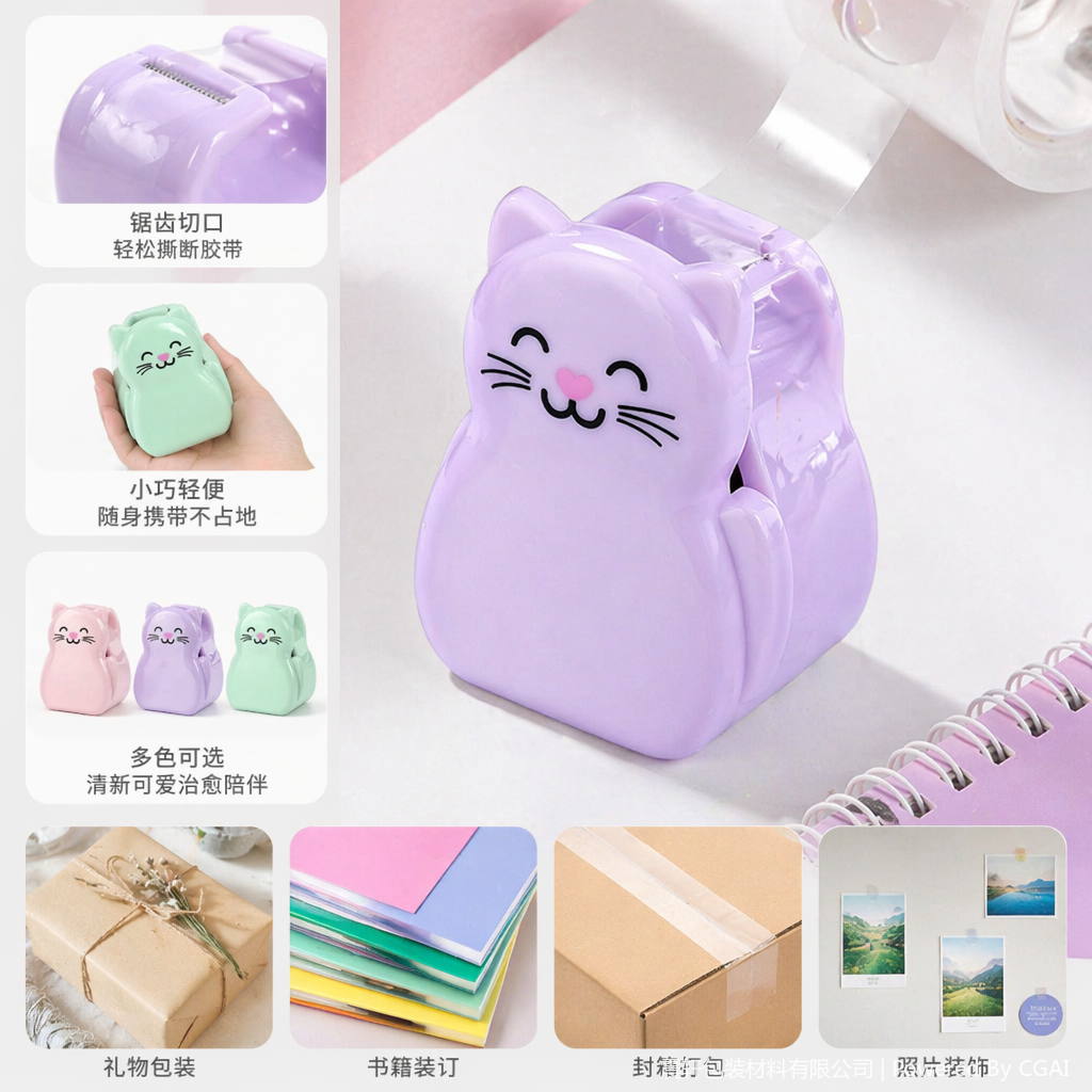 彩色猫形胶带座 dispenser 文具胶带切割器灶台胶带座