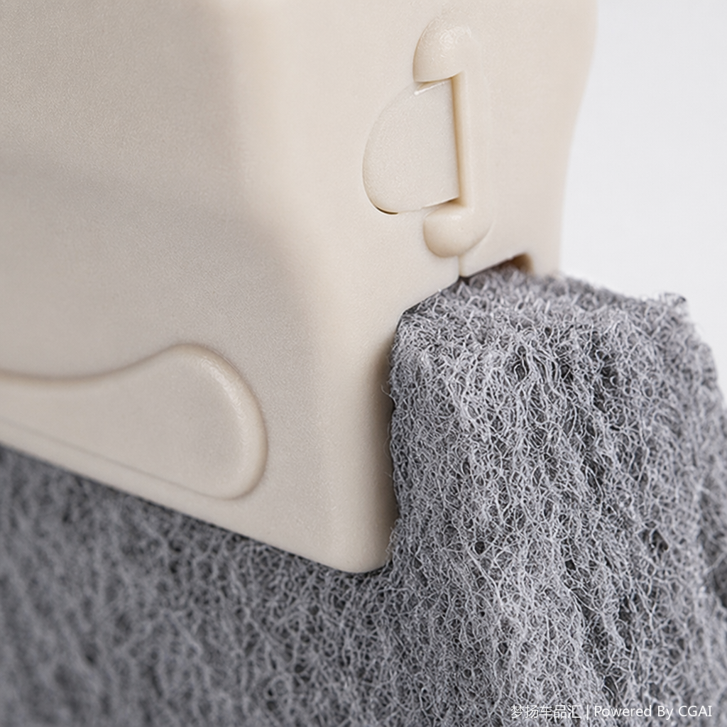 Off-white plastic shell, grey fiber cleaning brush, long strip crevices brush, silicone bamboo brush, clothes brush, steel wool ball Application Scenario