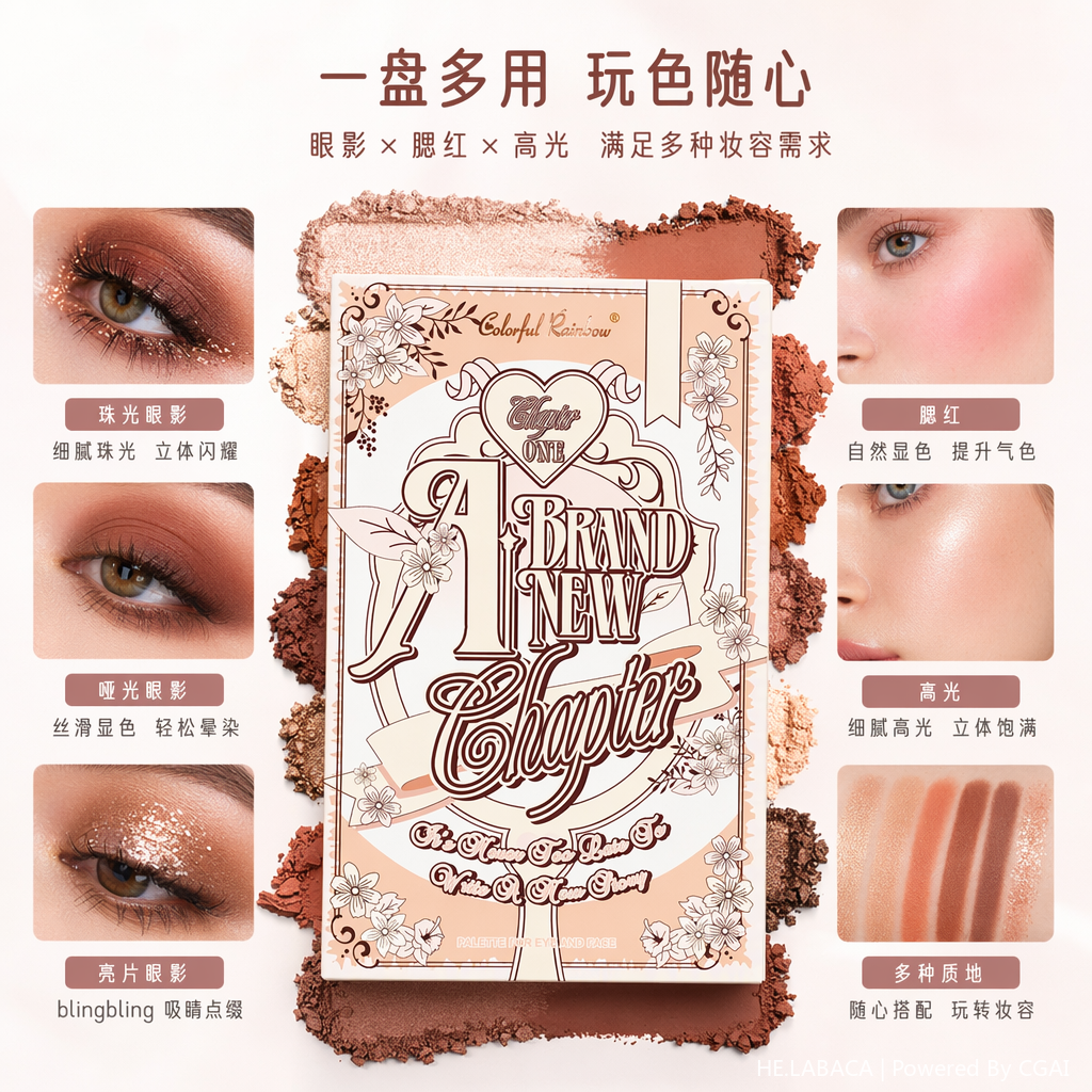 粉色花卉装饰化妆品包装眼影盘面膜软管收纳盒
