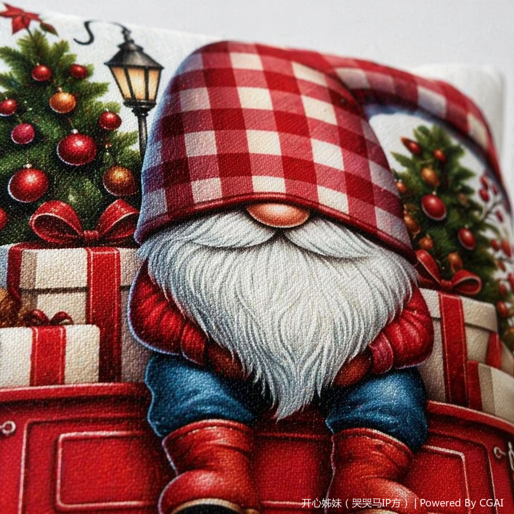 Four GNOMe-patterned red checkered hat snow house Christmas pillows are available as Christmas-themed tufted cushions Application Scenario