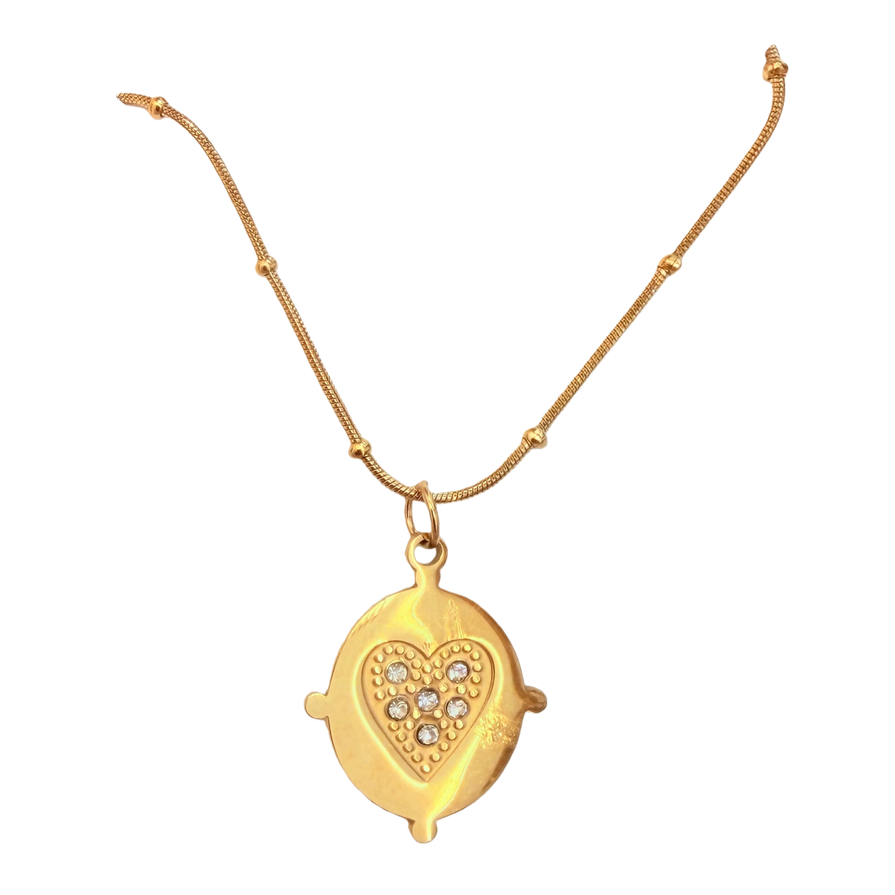 French retro oval heart diamond-encrusted pendant necklace for women, stainless steel non-fading snake bone chain, light luxury, exquisite and versatile, commuting collarbone chain as a gift Item Picture