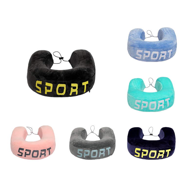 sport neck guard in stock wholesale, memory foam U-shaped pillow, neck guard with buckle, fresh U-shaped pillow, neck guard, neck guard, multiple colors available, U-shaped pillow inflatable neck pillow, memory foam black, blue, cyan, pink, gray, dark blue Item Picture