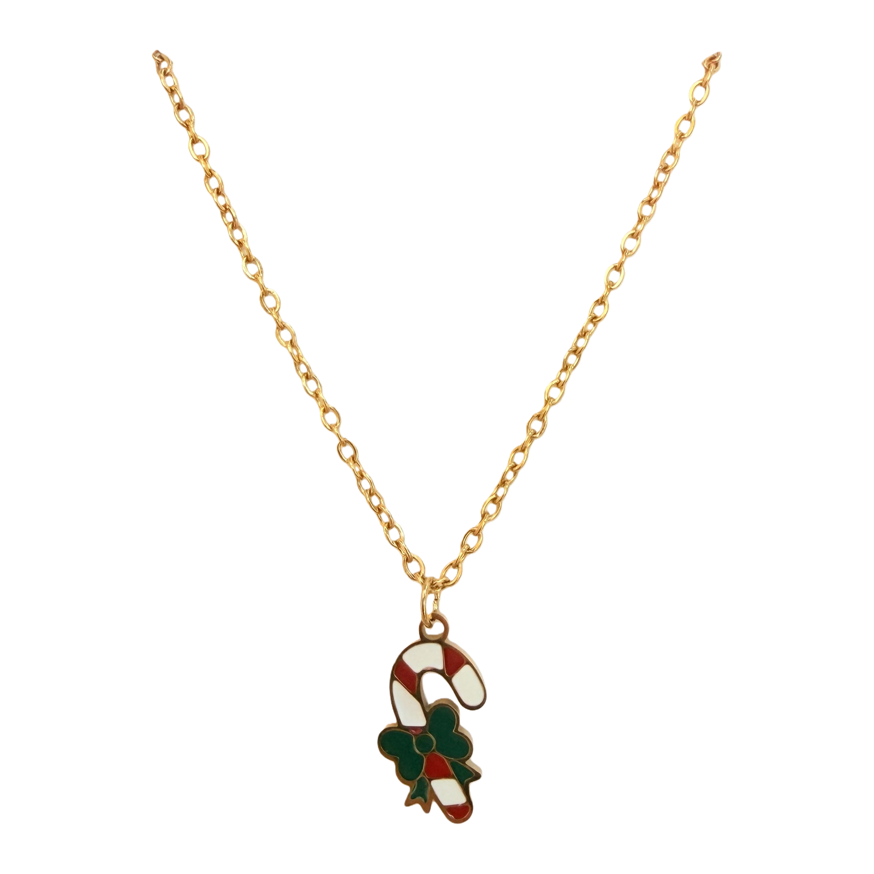 Retro Christmas color-blocking cane candy collarbone chain autumn and winter outfits, a unique and fresh basic style, a winter festive atmosphere, and a unique Instagram metal jewelry Item Picture