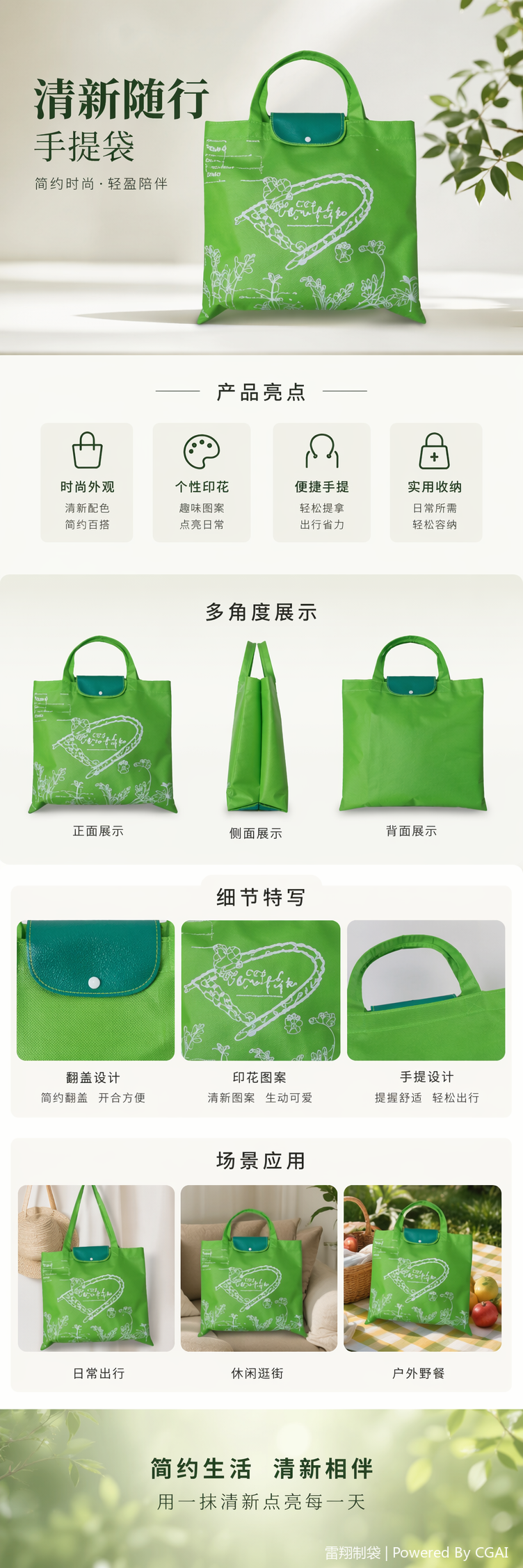 绿色透明塑料手提袋礼品打包袋 30×40cm详情1
