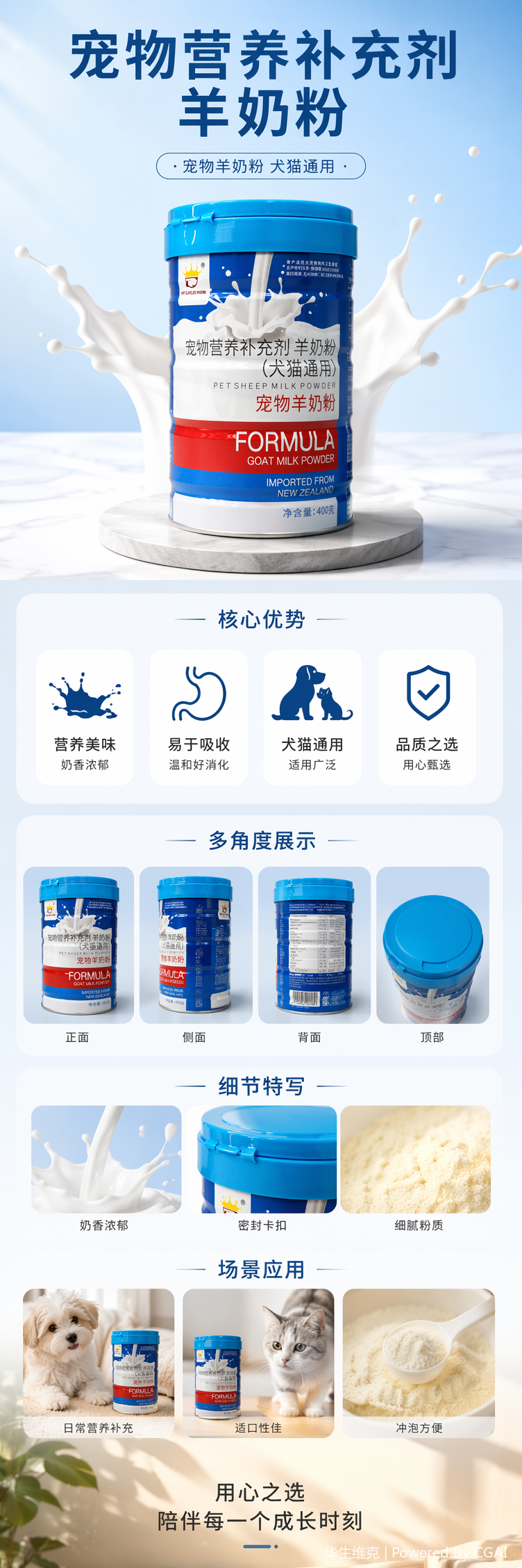 Watson Wick Pet goat milk Powder, pet nutritional supplement, suitable for dogs and cats, easily absorbed and boosts immunity pic 1