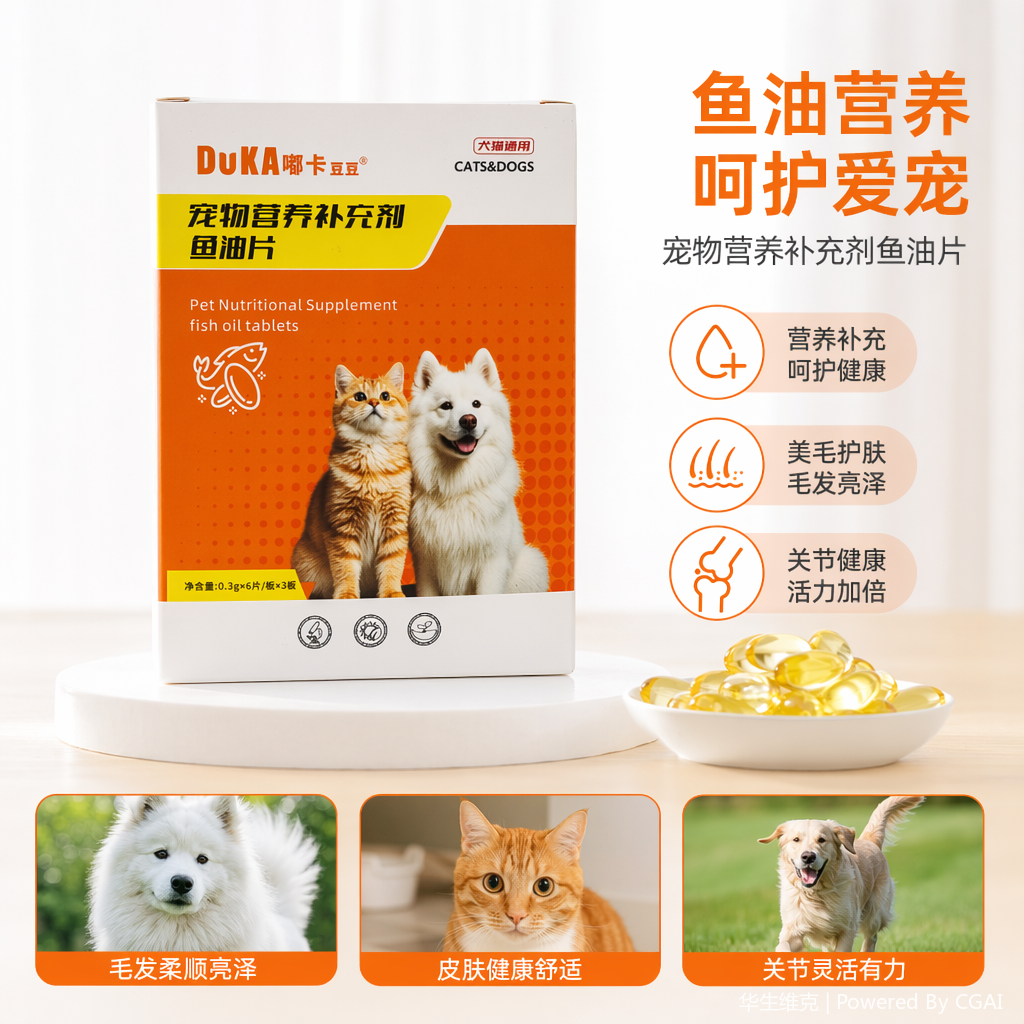 宠物鱼油片 猫狗通用 美毛亮毛 保护皮肤 宠物营养补充剂