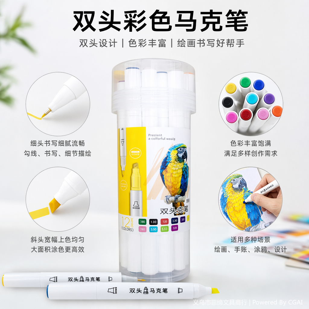 透明塑料筒装双头可加墨记号笔大头笔百货
