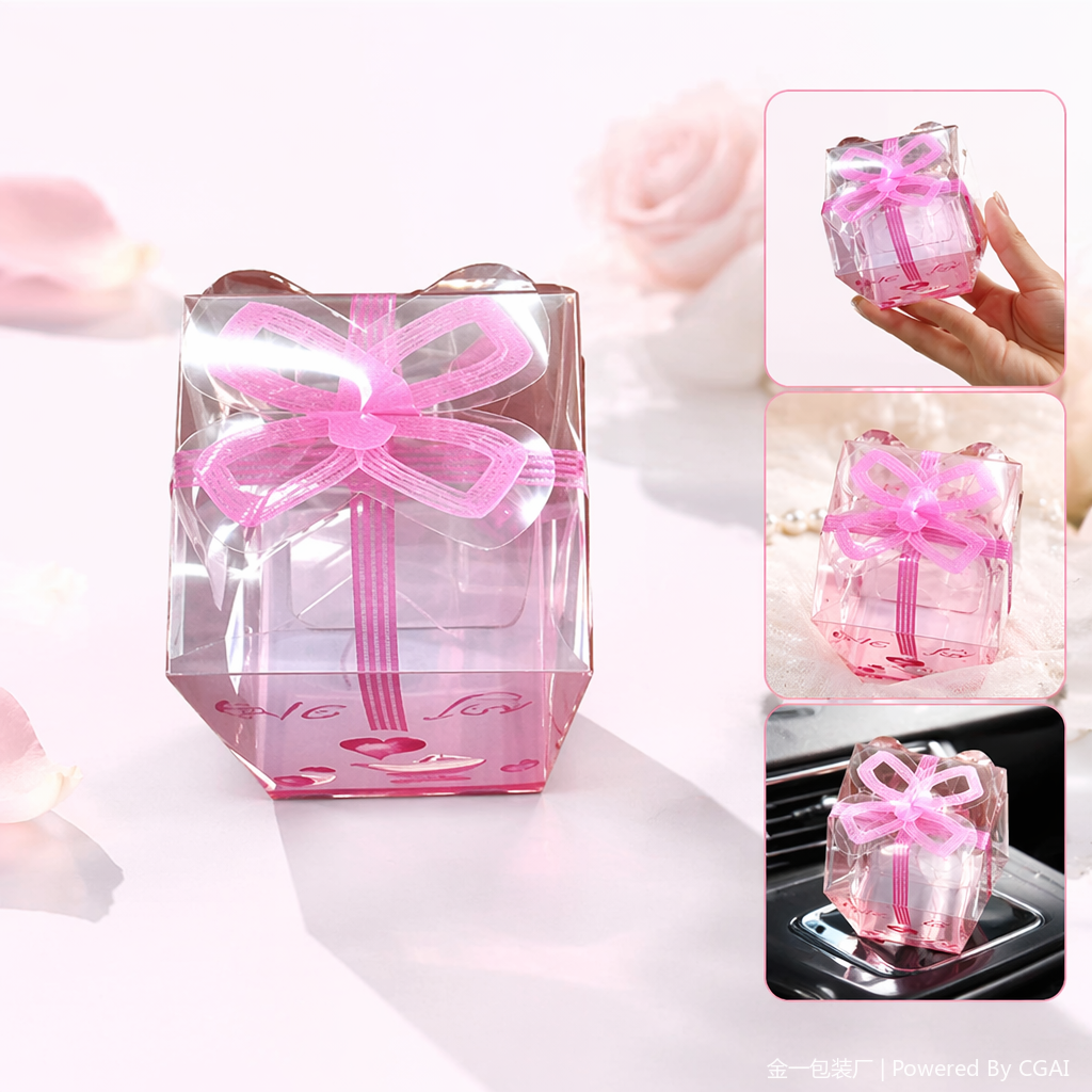 Pink bow transparent paper souvenir gift box