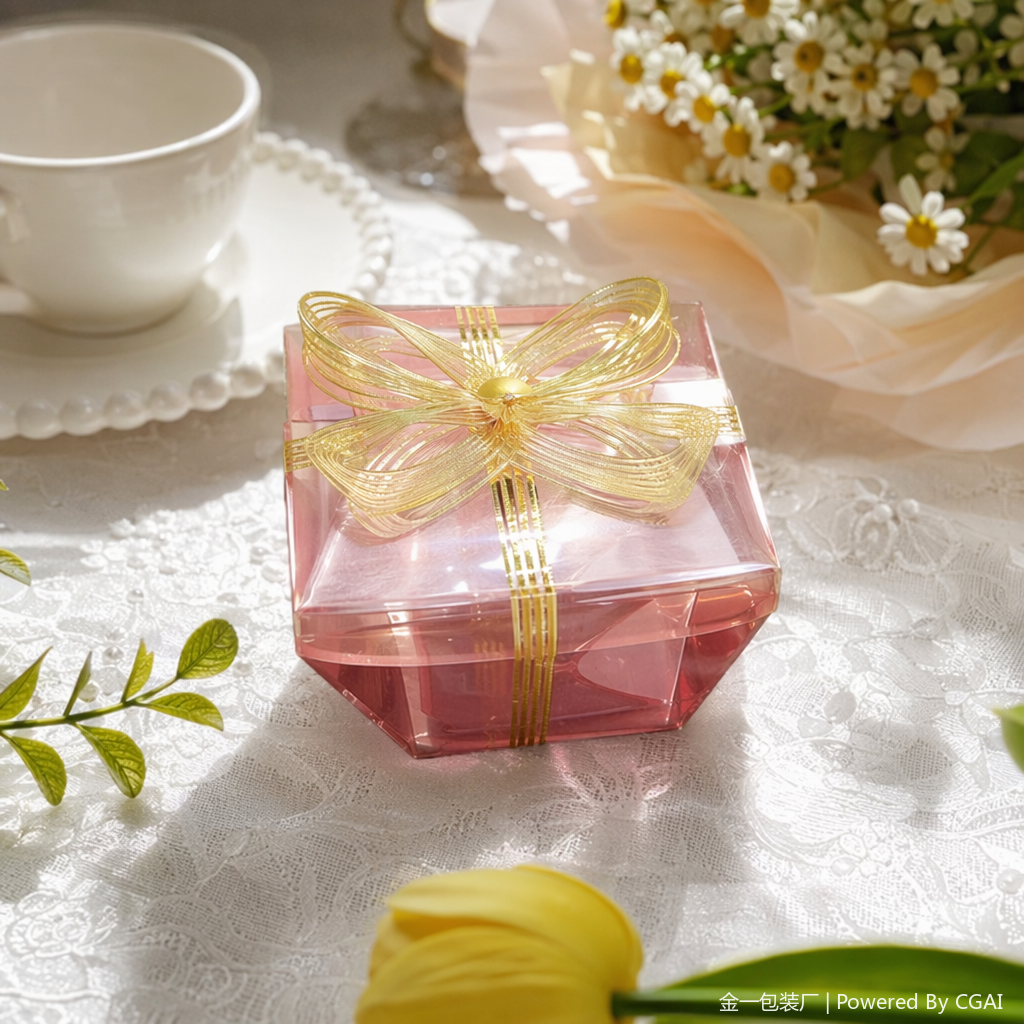 Transparent gift box with golden butterfly companion gift packaging box, running lighting fixtures, festival gift packaging details Picture