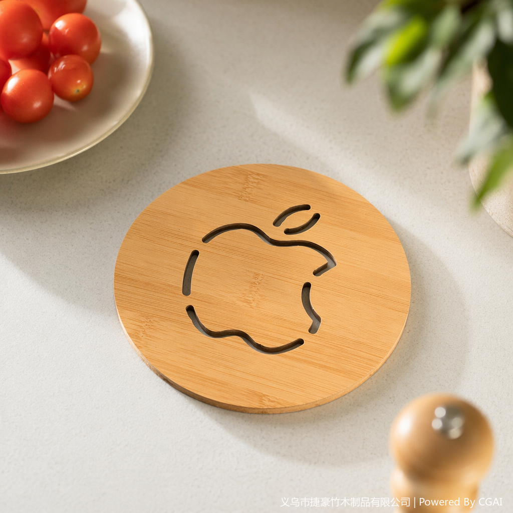 Jiehao round bamboo hollow coasters, apple-shaped bamboo and wood heat insulation pads and anti-slip pads