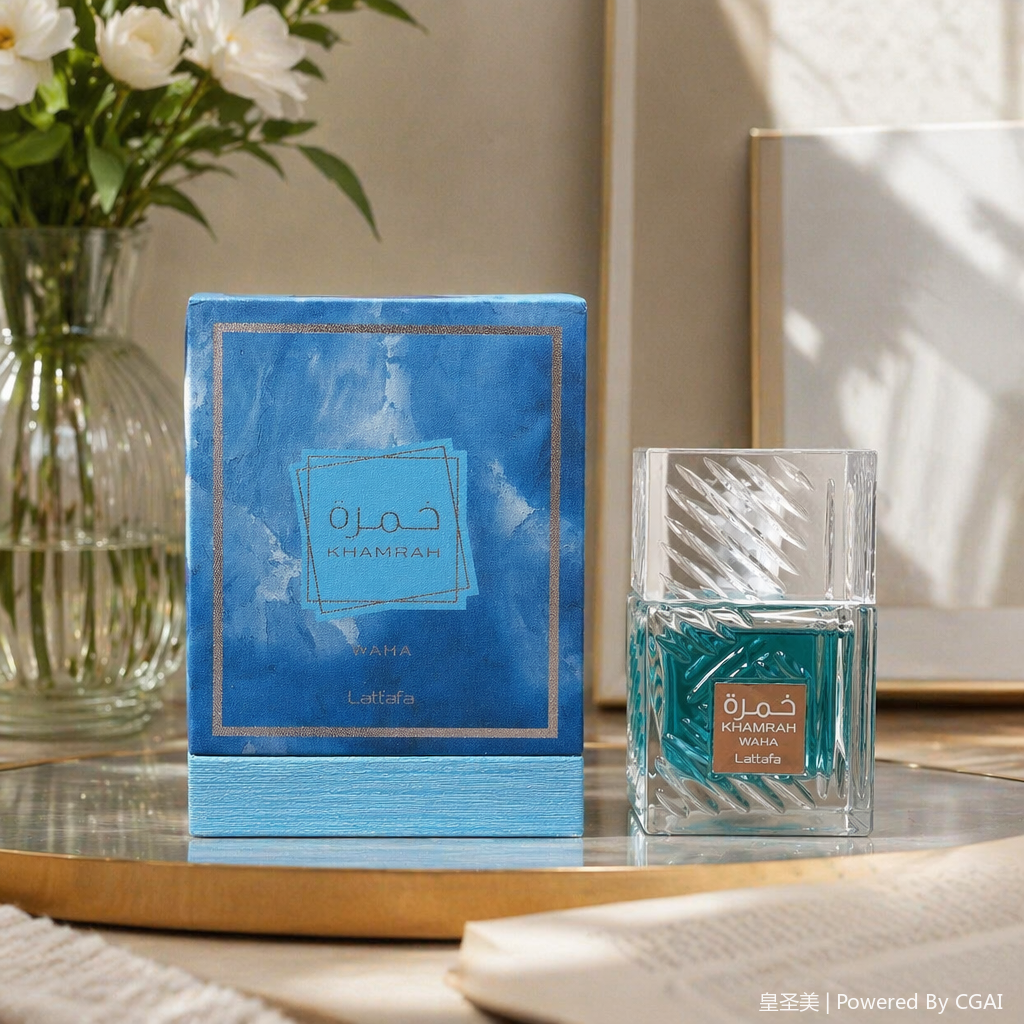 Blue packaging box transparent glass perfume details Picture