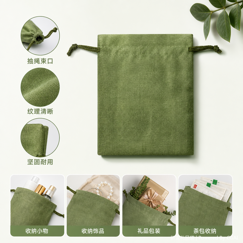 Green silk fabric bag, small storage bag, fashionable and light luxury gift packaging bag