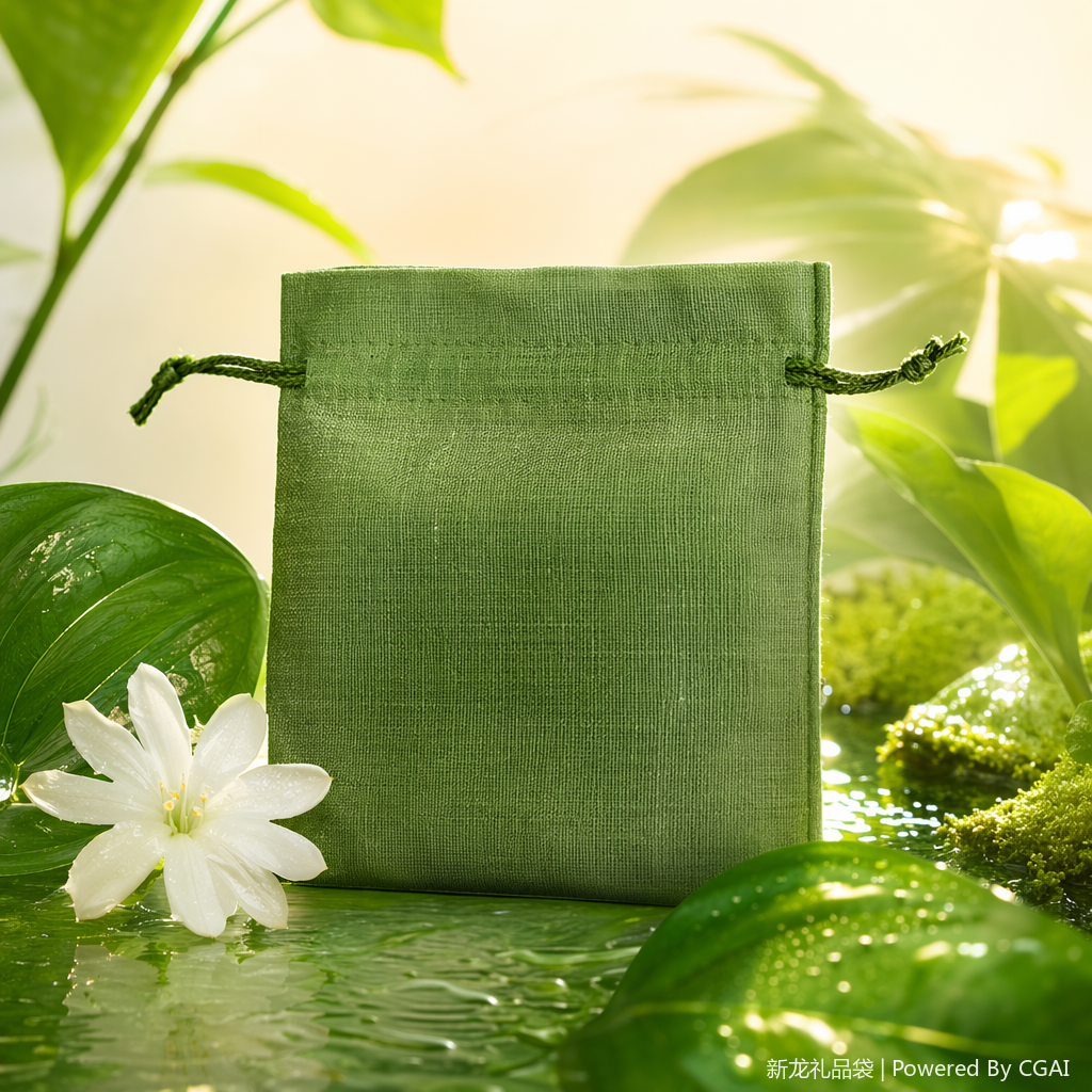 Green silk fabric bag, small storage bag, fashionable and light luxury gift packaging bag Specification image