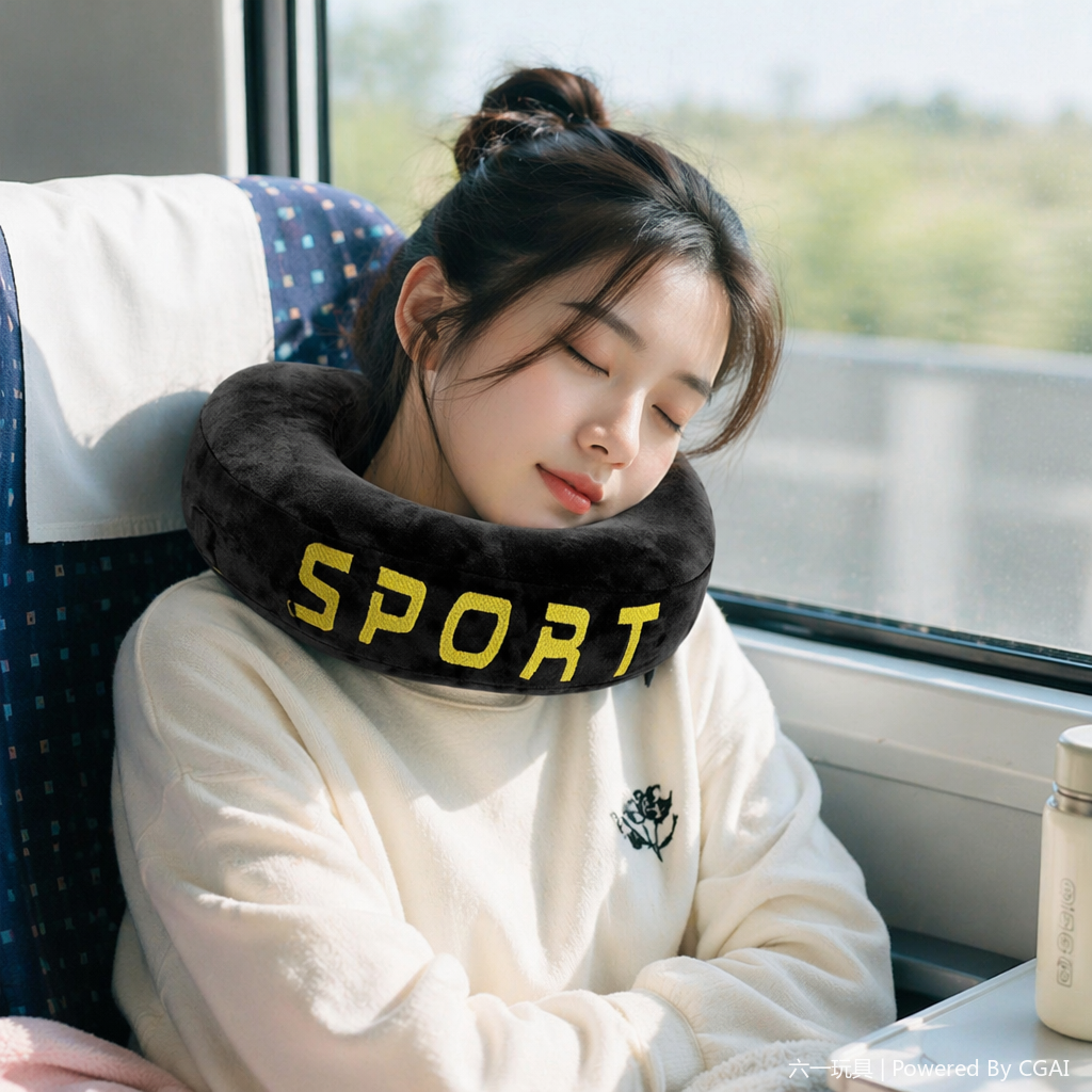 sport neck guard in stock wholesale, memory foam U-shaped pillow, neck guard with buckle, fresh U-shaped pillow, neck guard, neck guard, multiple colors available, U-shaped pillow inflatable neck pillow, memory foam black, blue, cyan, pink, gray, dark blue details Picture