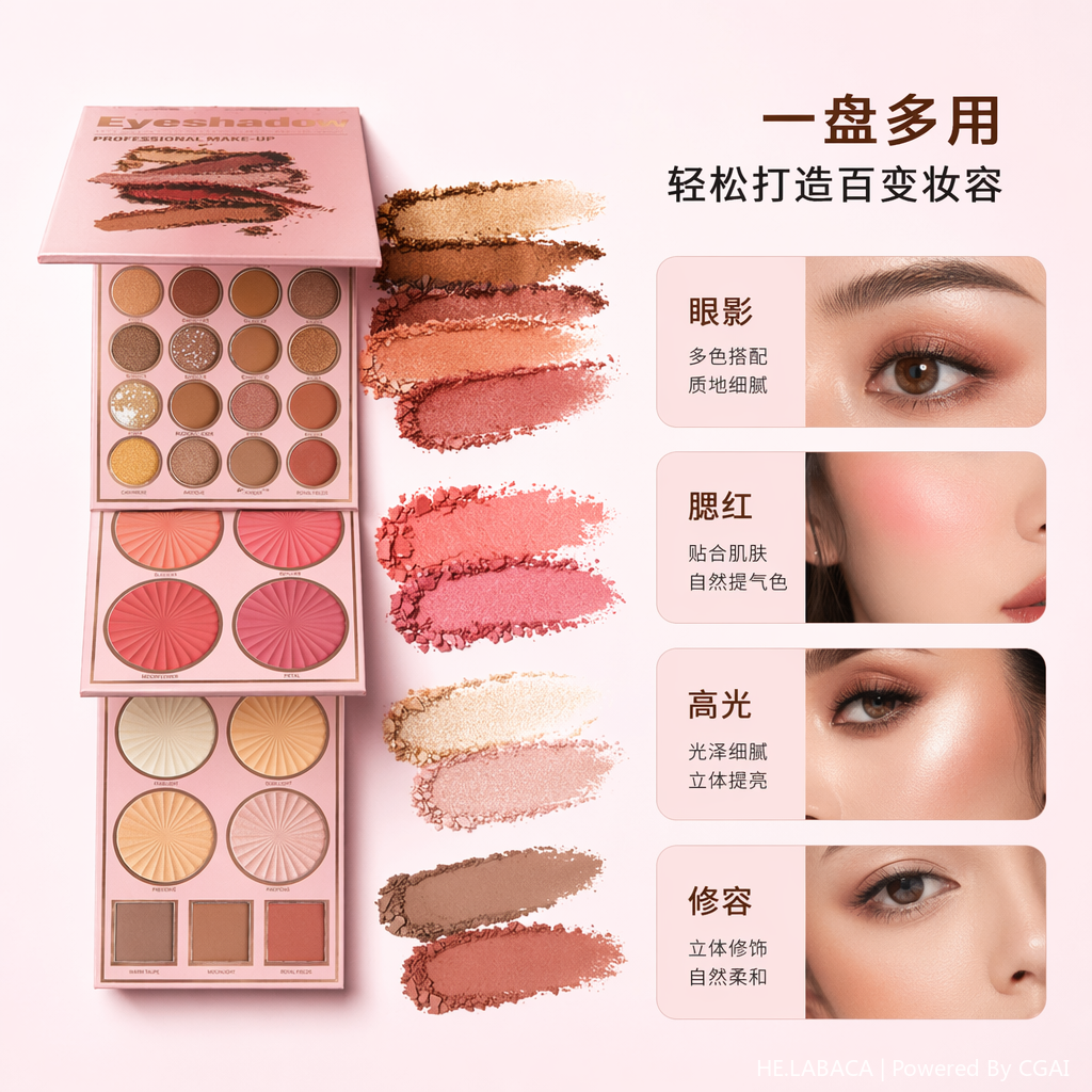 粉色系专业彩妆盘套装含眼影修容高光腮红美妆礼盒