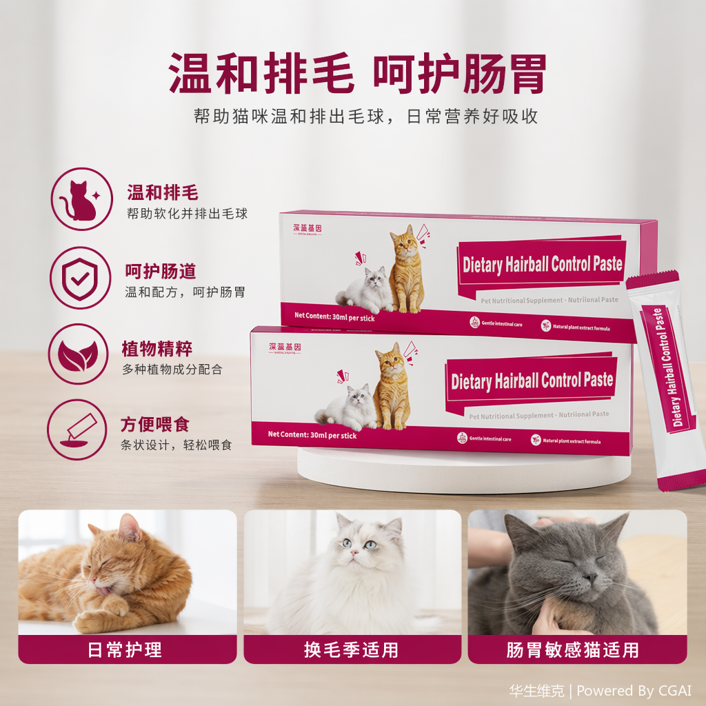 Cat dietary hairball removal cream, gentle intestinal care hairball removal nutrition cream, pet nutrition supplement