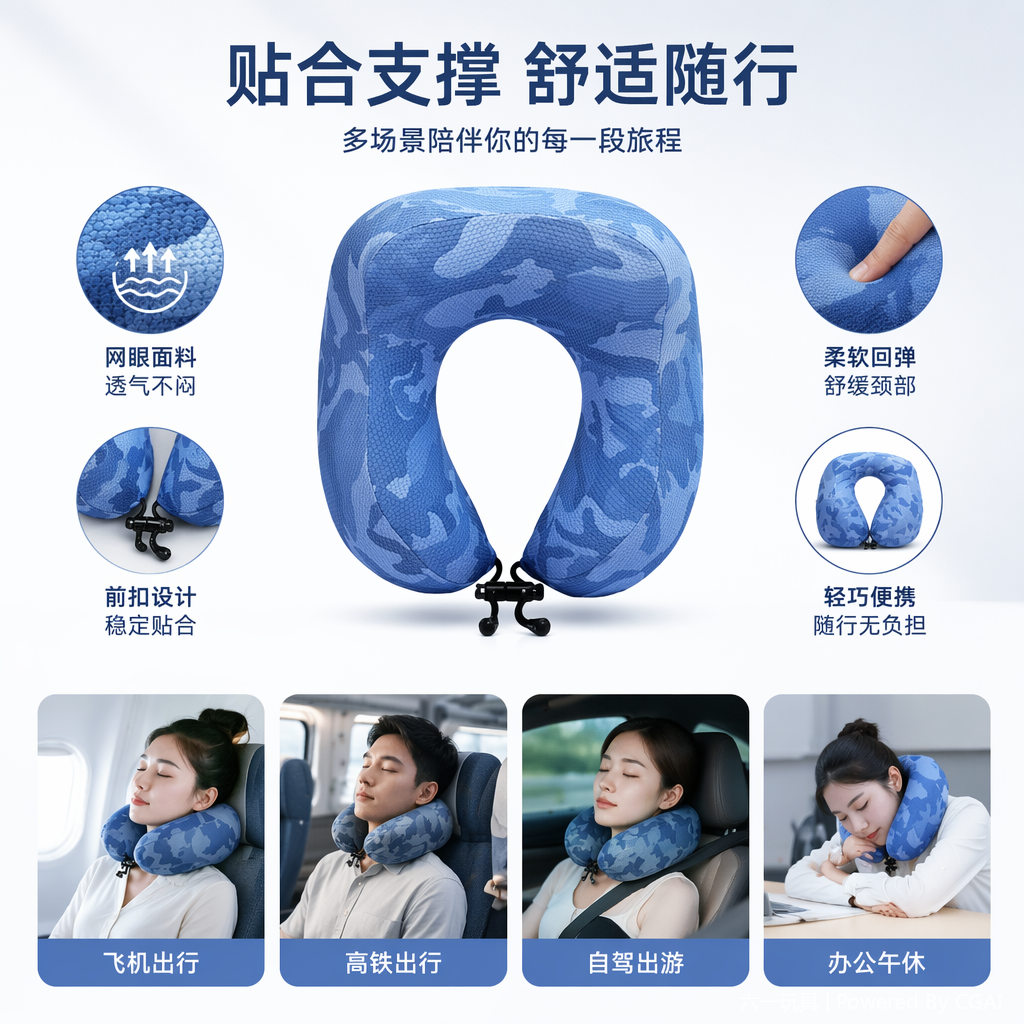 印花足球格双峰U型枕舒服颈枕飞机出差护枕午睡办公枕头外贸批发1 Specification image