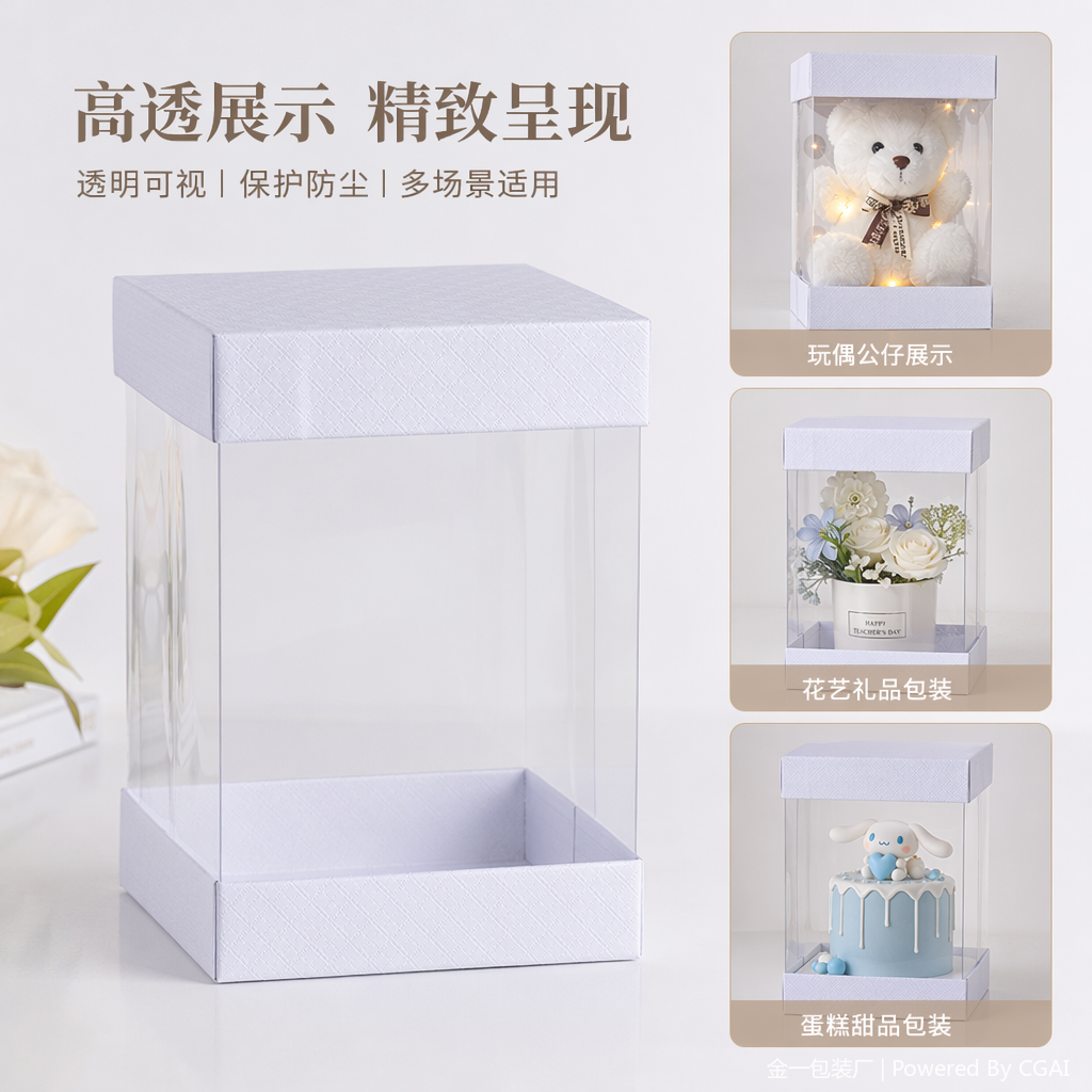 White paper boxes with transparent Windows and other paper packaging containers